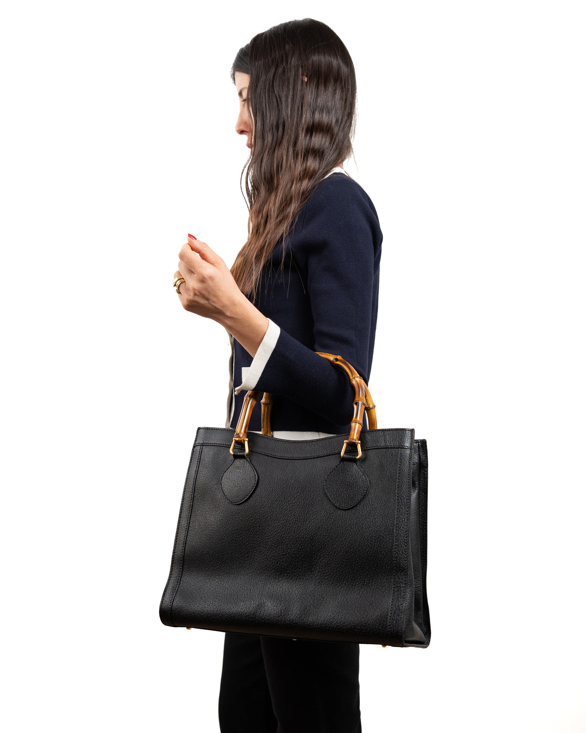 Gucci Borsa Diana Bamboo Media Pelle Martellata Nera preloved luxury certificata - Aurea Luxury Lab