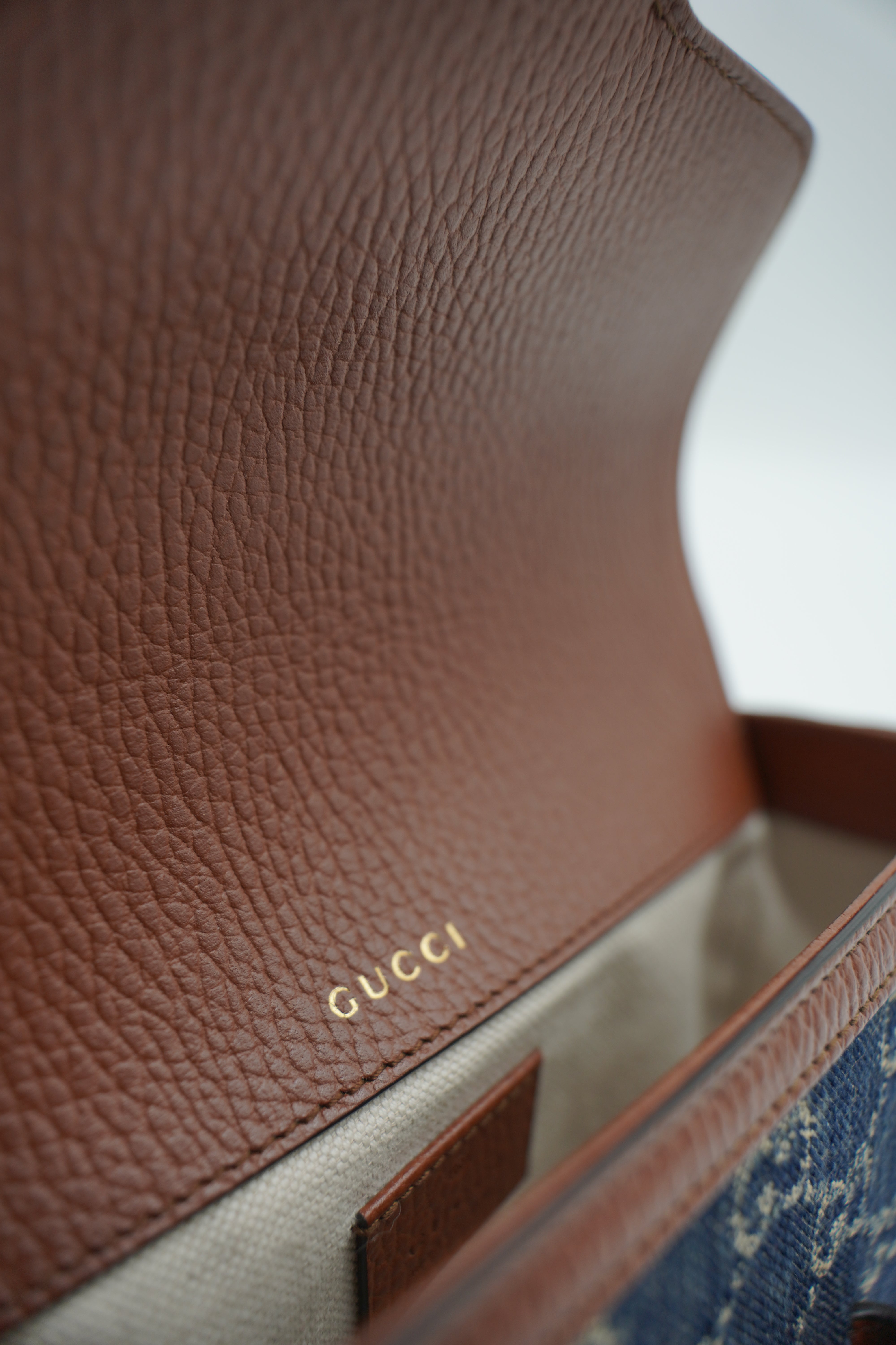 Gucci Borsa Horsebit 1955 Piccola In Denim E Pelle marrone