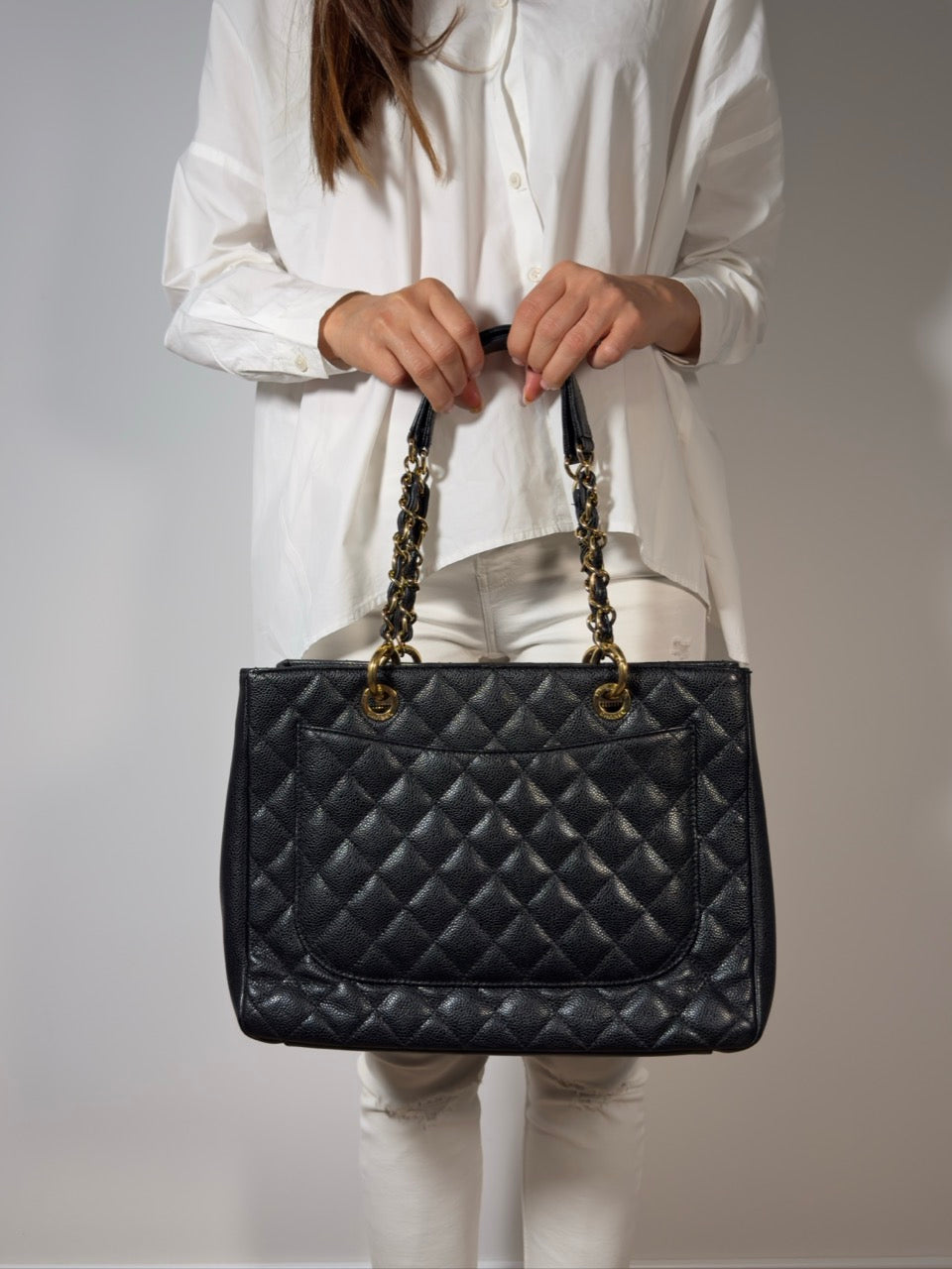 Chanel Borsa Grand Shopping Tote GST Pelle Caviar Nera luxury resale autentica - Aurea Luxury Lab