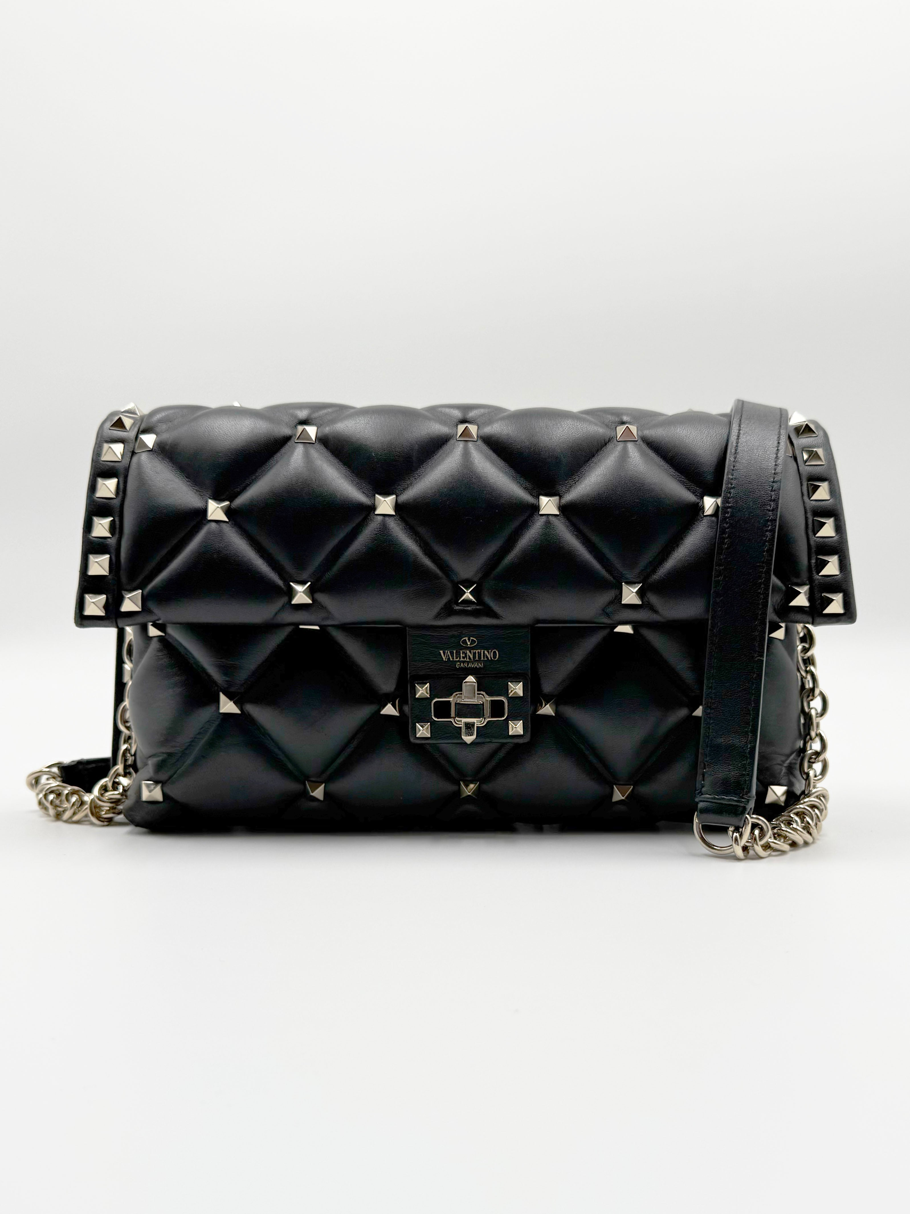 Valentino Candystud Studded Rockstud Black Leather Shoulder Bag - Used Authentic