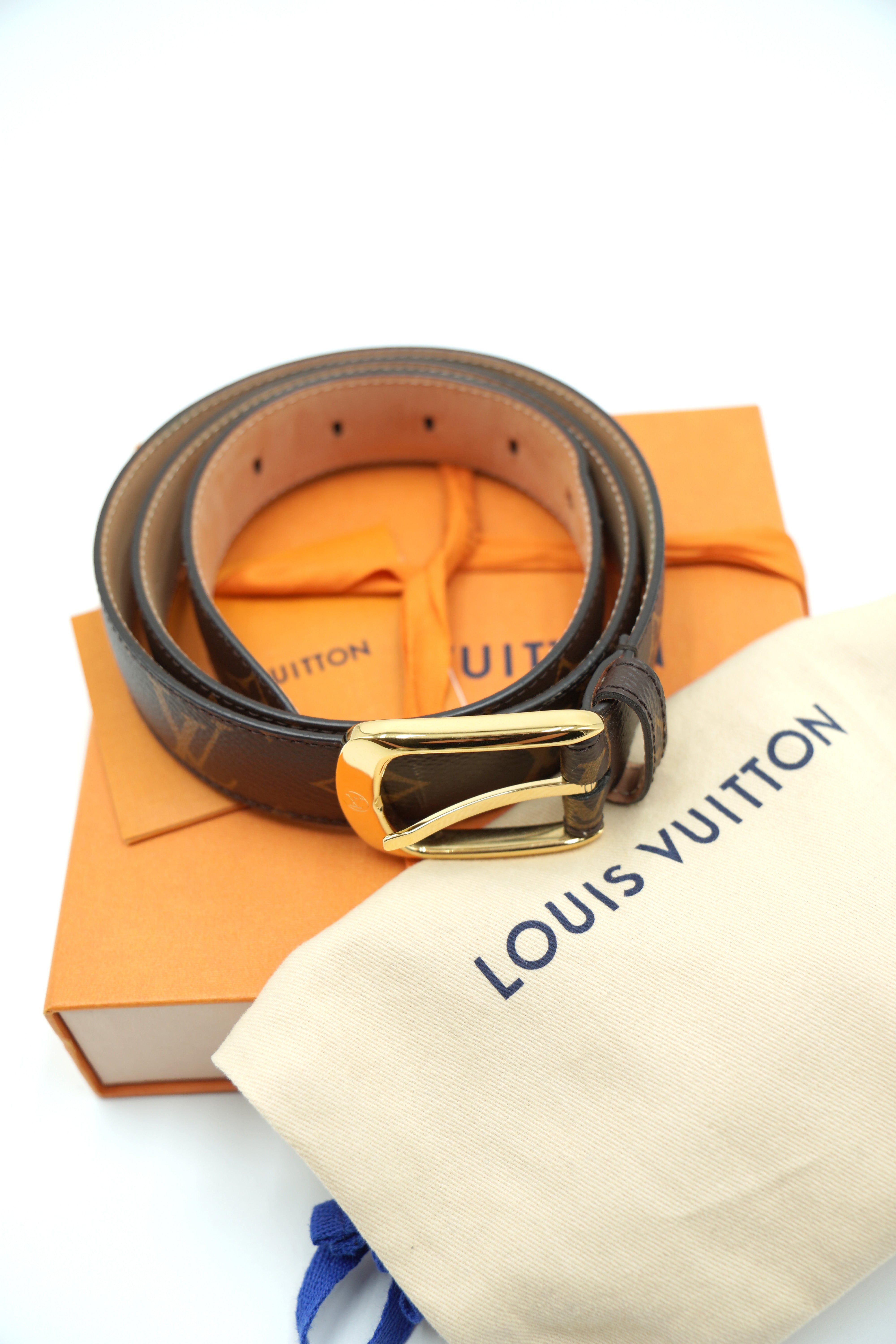 Louis Vuitton Cintura Monogram Con Fibbia Rettangolare Oro - Usato Autentico