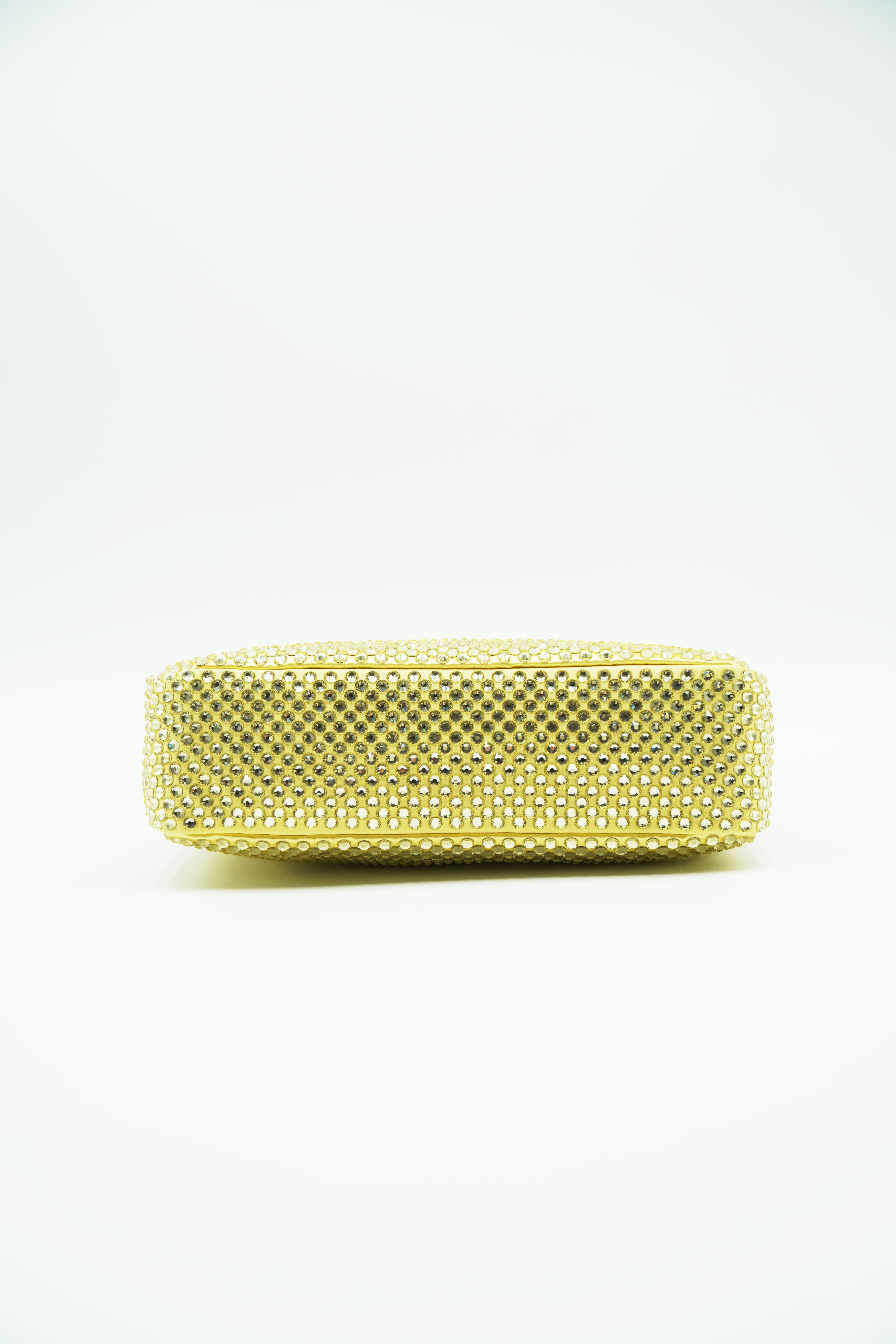 Mini borsa Prada Re-Edition Crystal con cristalli giallo second hand luxury - Aurea Luxury Lab
