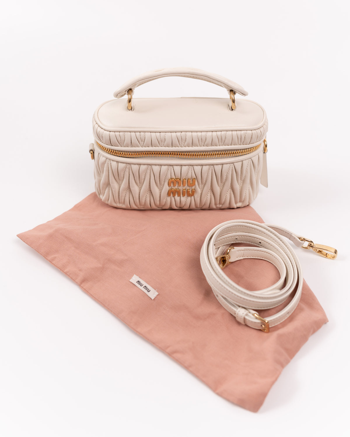Miu Miu Borsa Vanity Pelle Nappa Matelassé Bianca second hand luxury - Aurea Luxury Lab
