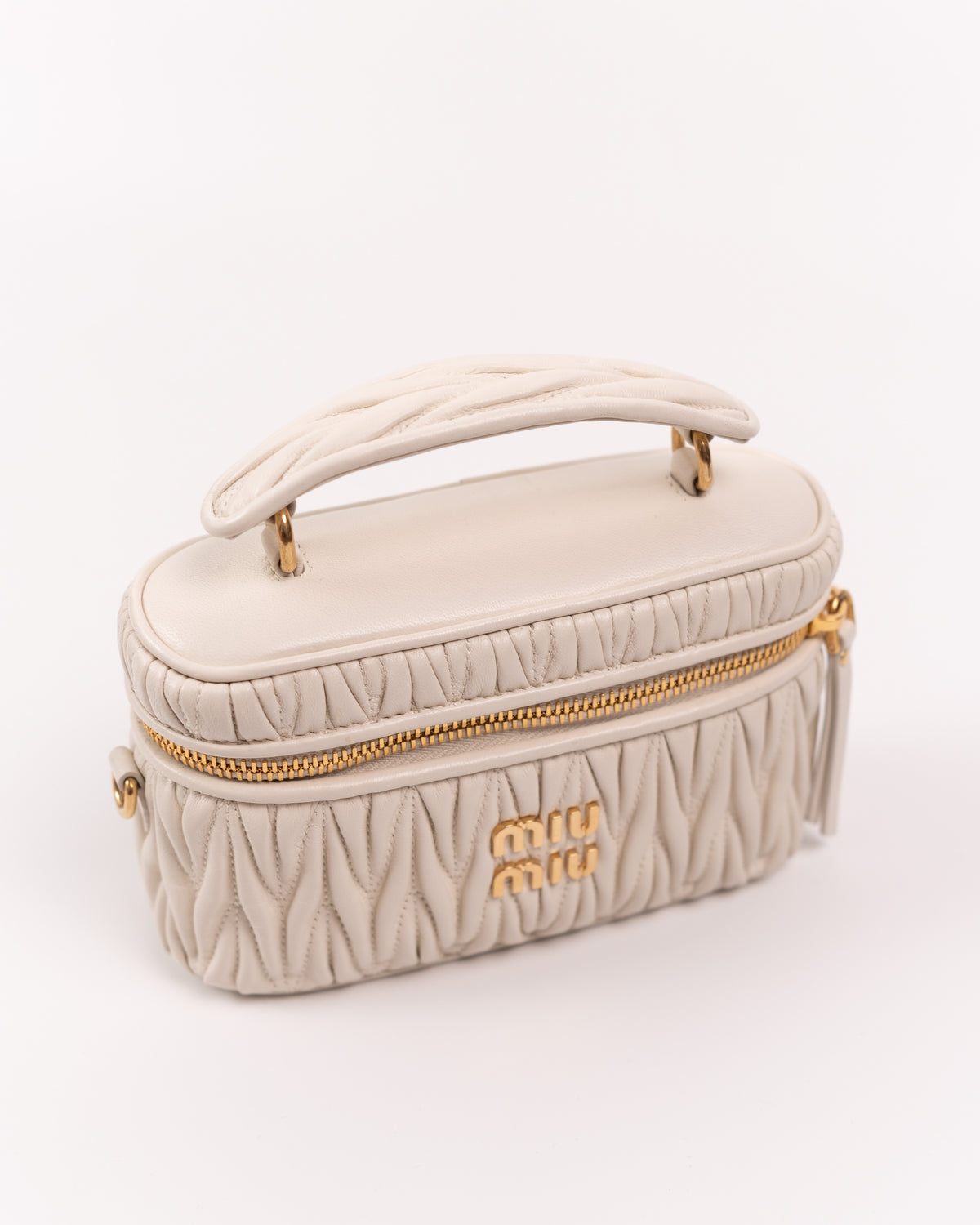 Miu Miu Borsa Vanity Pelle Nappa Matelassé Bianca luxury resale autentica - Aurea Luxury Lab