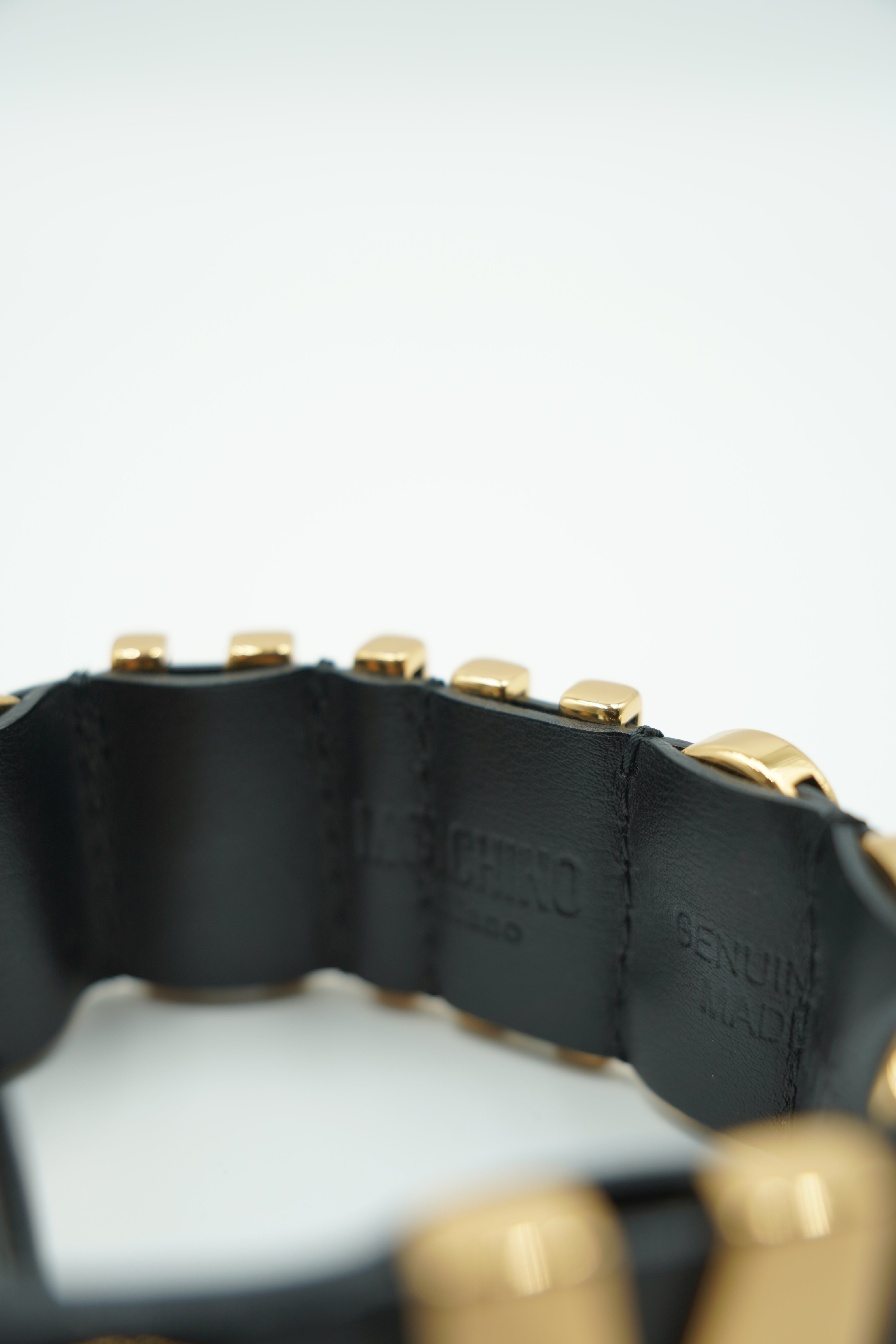 Moschino Gold and Leather Logo Bracelet