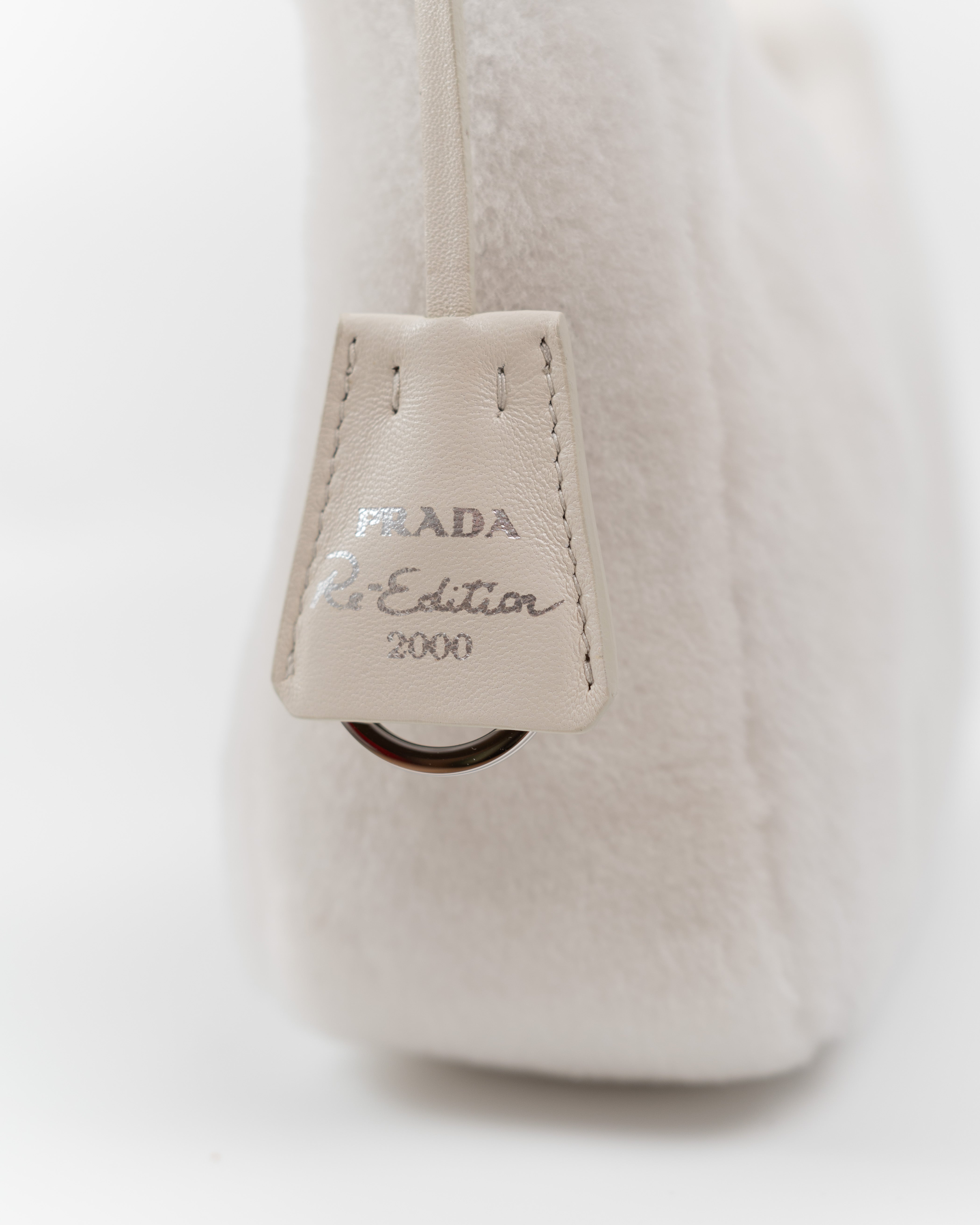 Prada Re-Edition 2000 Mini White Fur Bag | Pre-owned Authentic