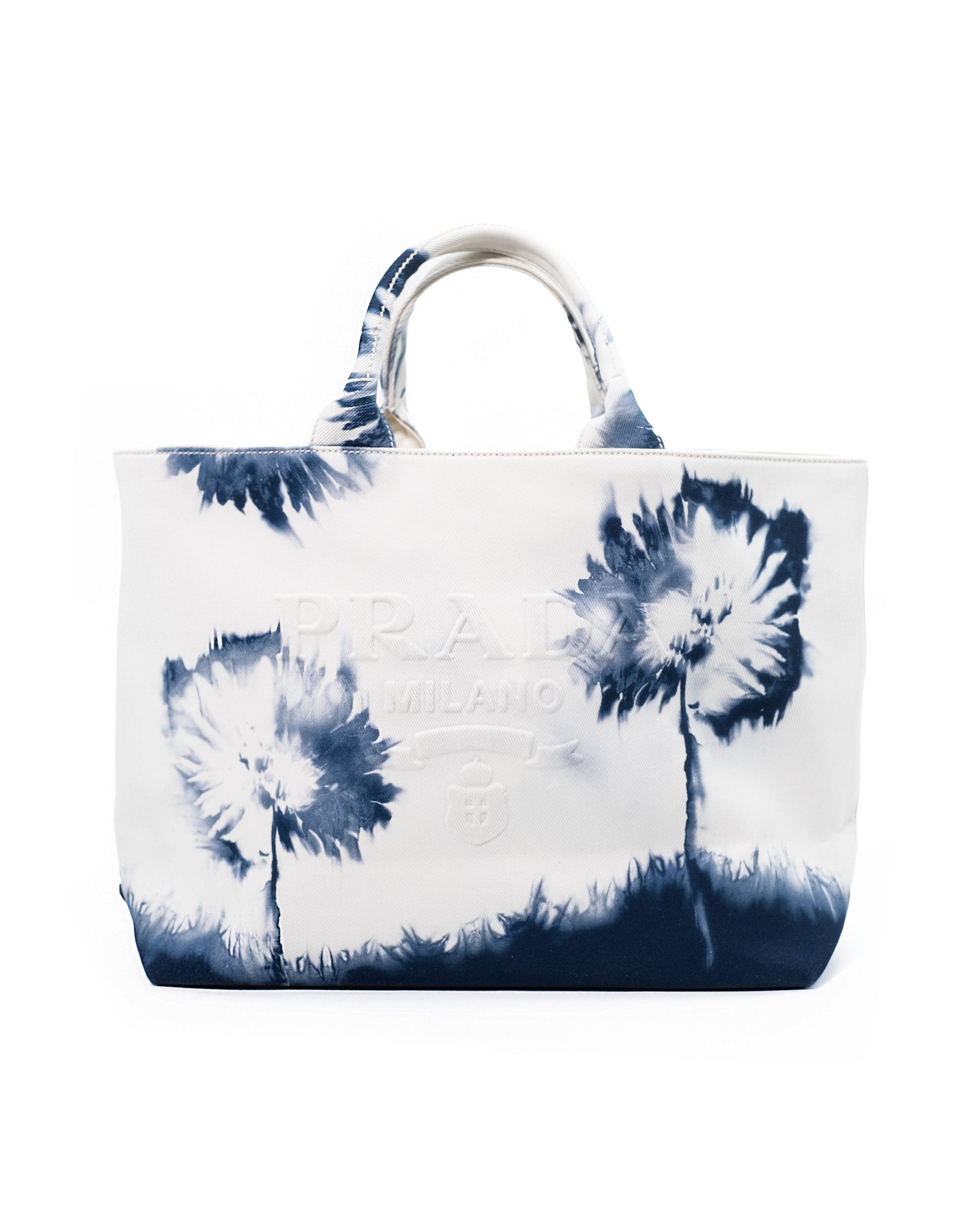 Prada Borsa Tote Canvas Drill Tie-Dye Blu e Bianco usata autentica - Aurea Luxury Lab