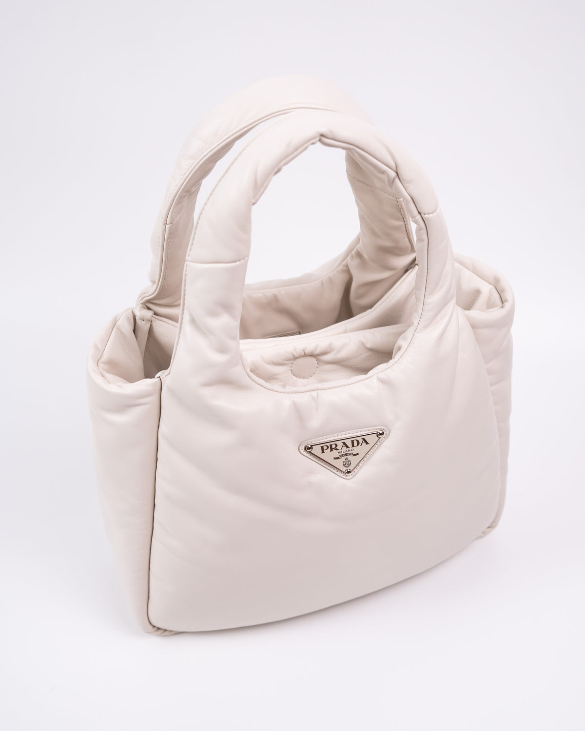 Prada Borsa Prada Soft Medium Pelle Nappa Imbottita Bianca luxury resale certificata - Aurea Luxury Lab