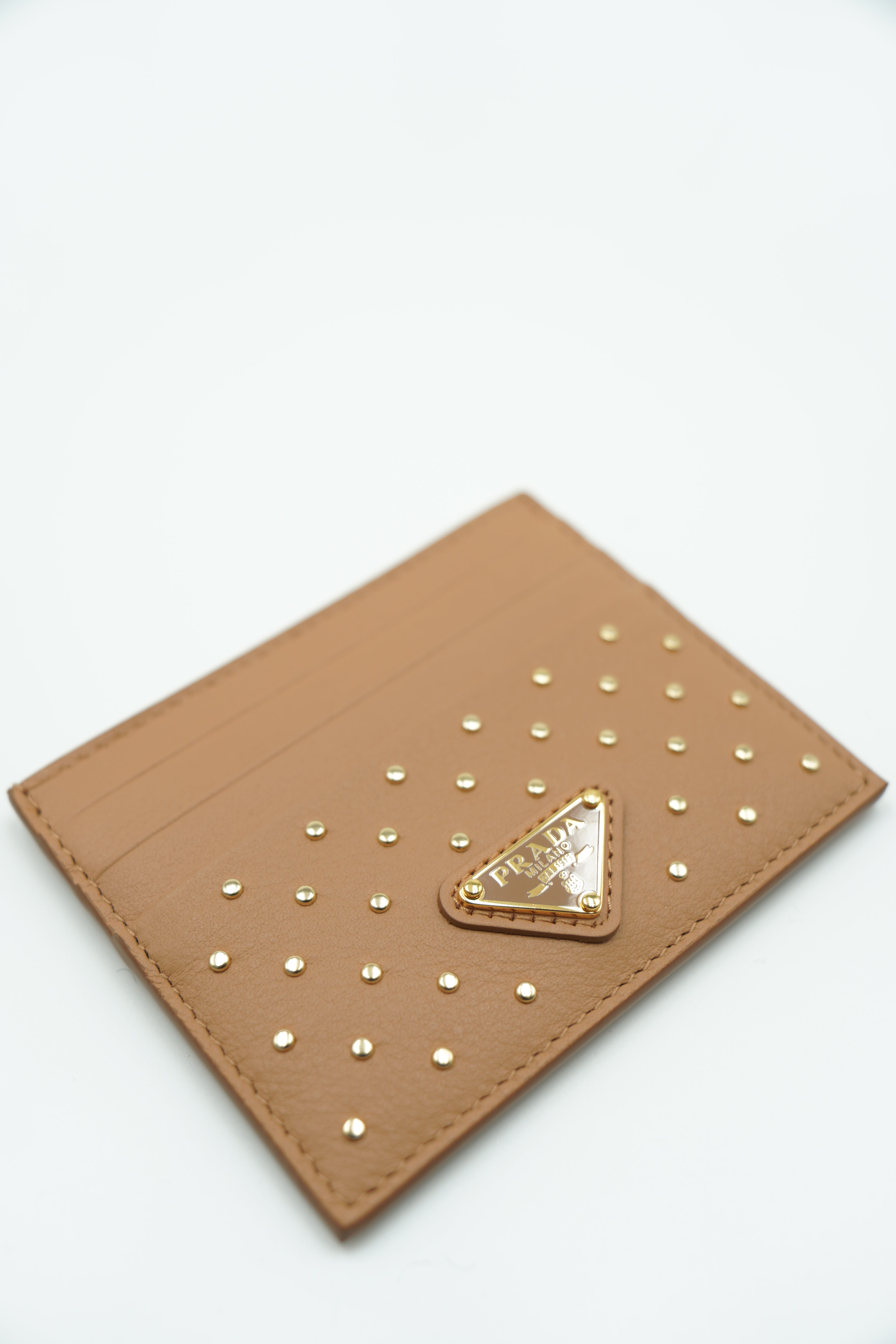 Prada Beige Leather Card Holder with Studs
