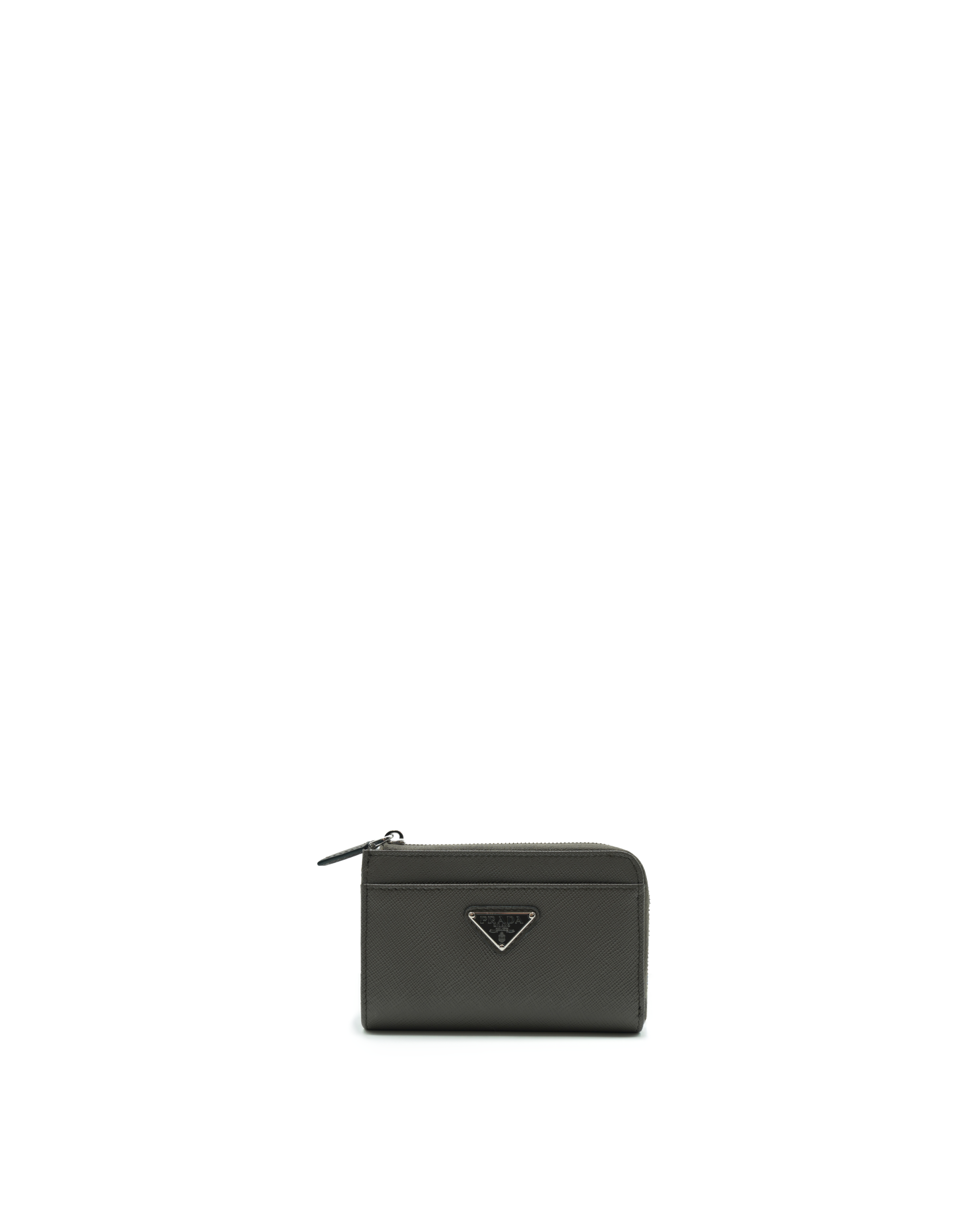 Prada Wallet with Key Ring in Grey Saffiano Leather