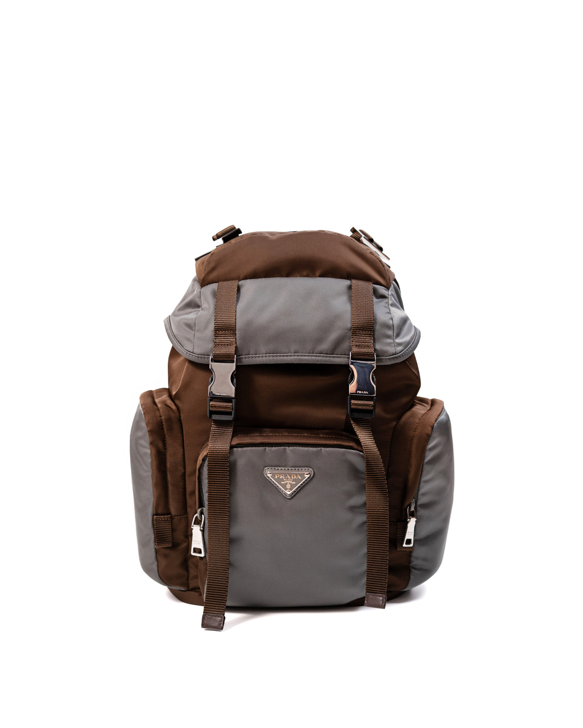 Prada Zaino Re-Nylon e Pelle Bruciato e Grigio Ceruleo usato autentico - Aurea Luxury Lab