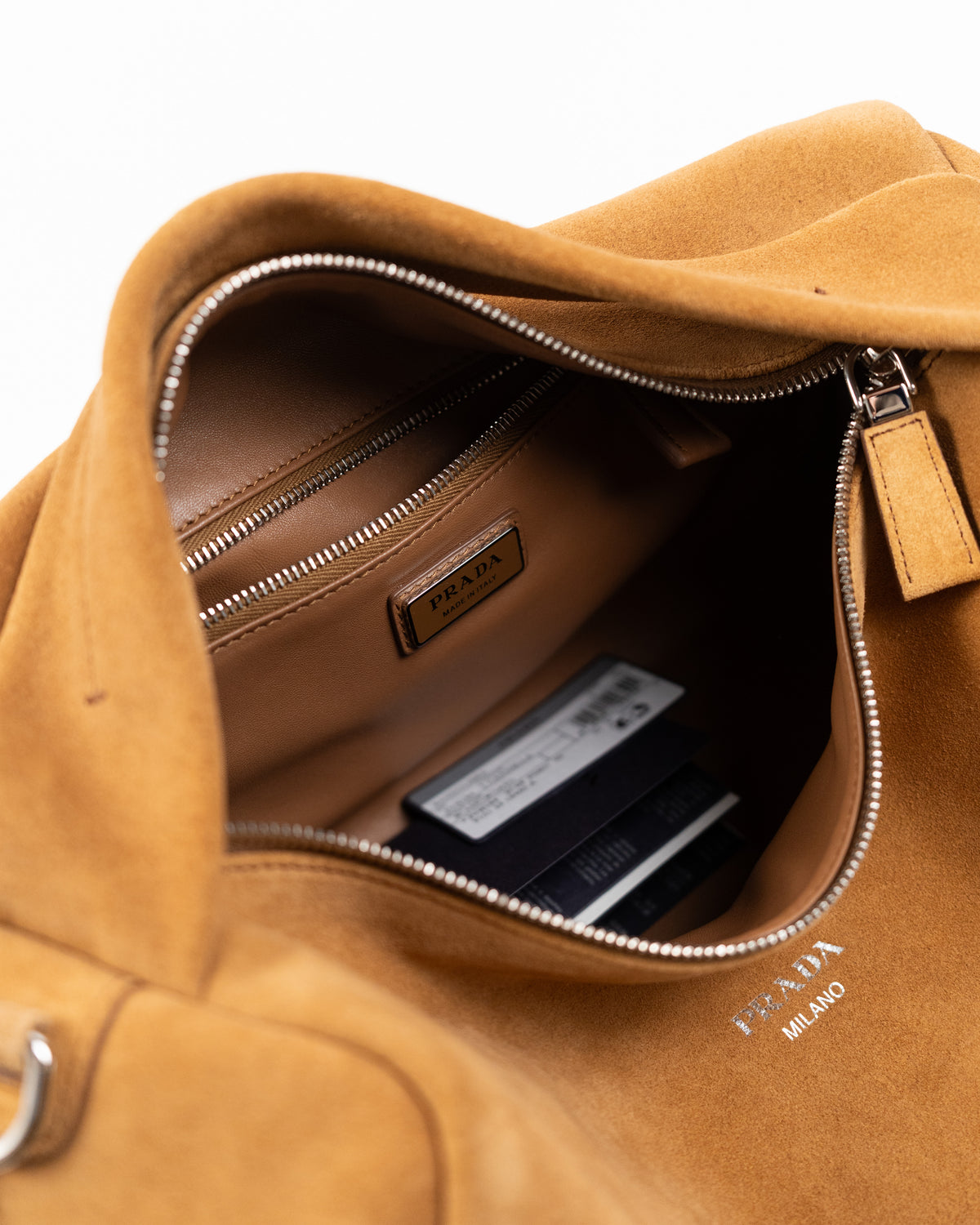 Prada Borsa Shoulder Bag Pelle Scamosciata Cannella usata autentica - Aurea Luxury Lab