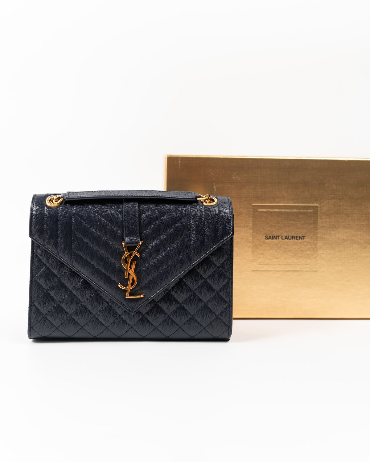 Saint Laurent Borsa Envelope Large Pelle Martellata Blu Navy — Pre-owned Autentica