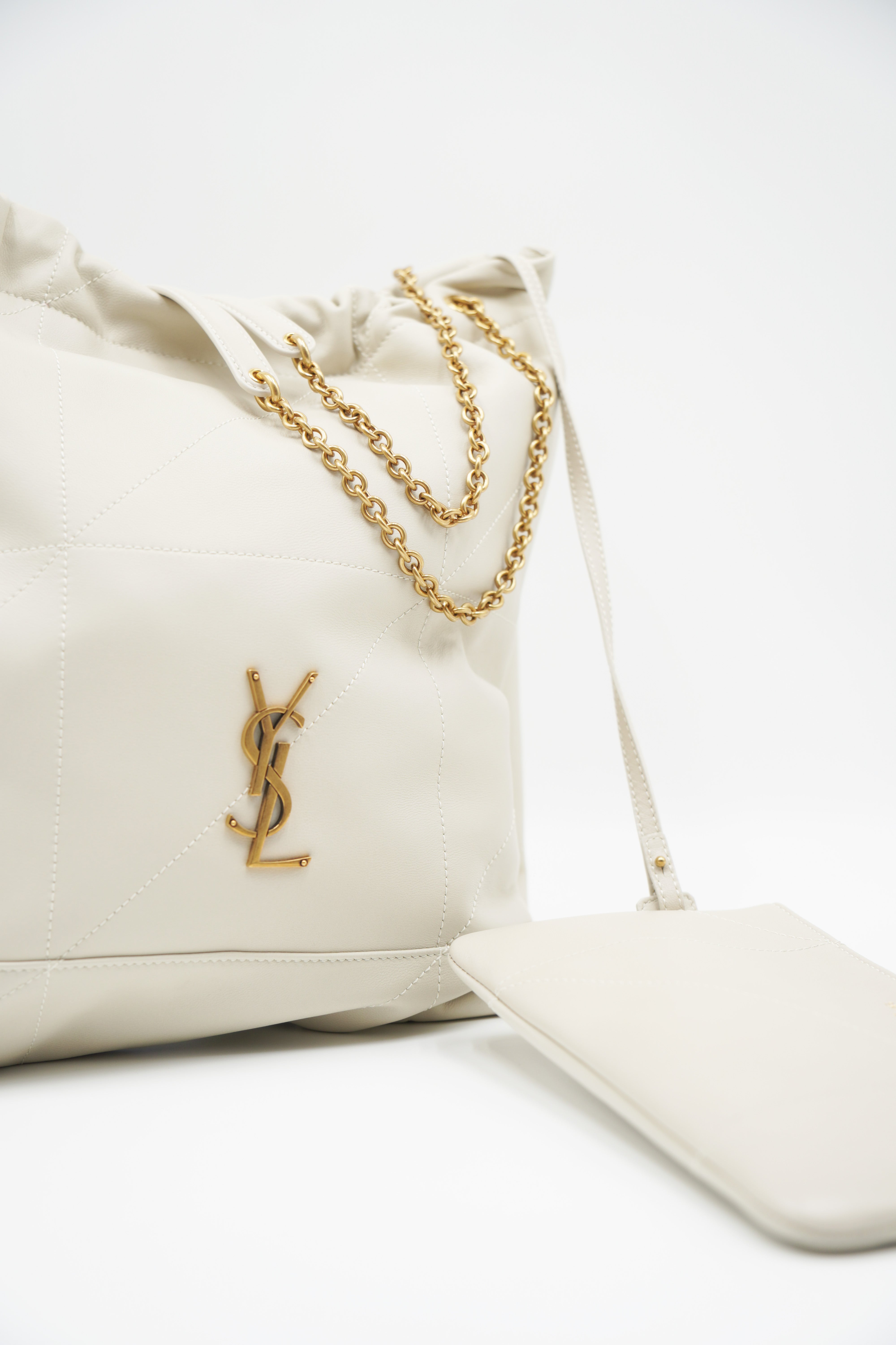 Saint Laurent Borsa Jamie Pochon Pelle Bianco luxury resale autentica - Aurea Luxury Lab