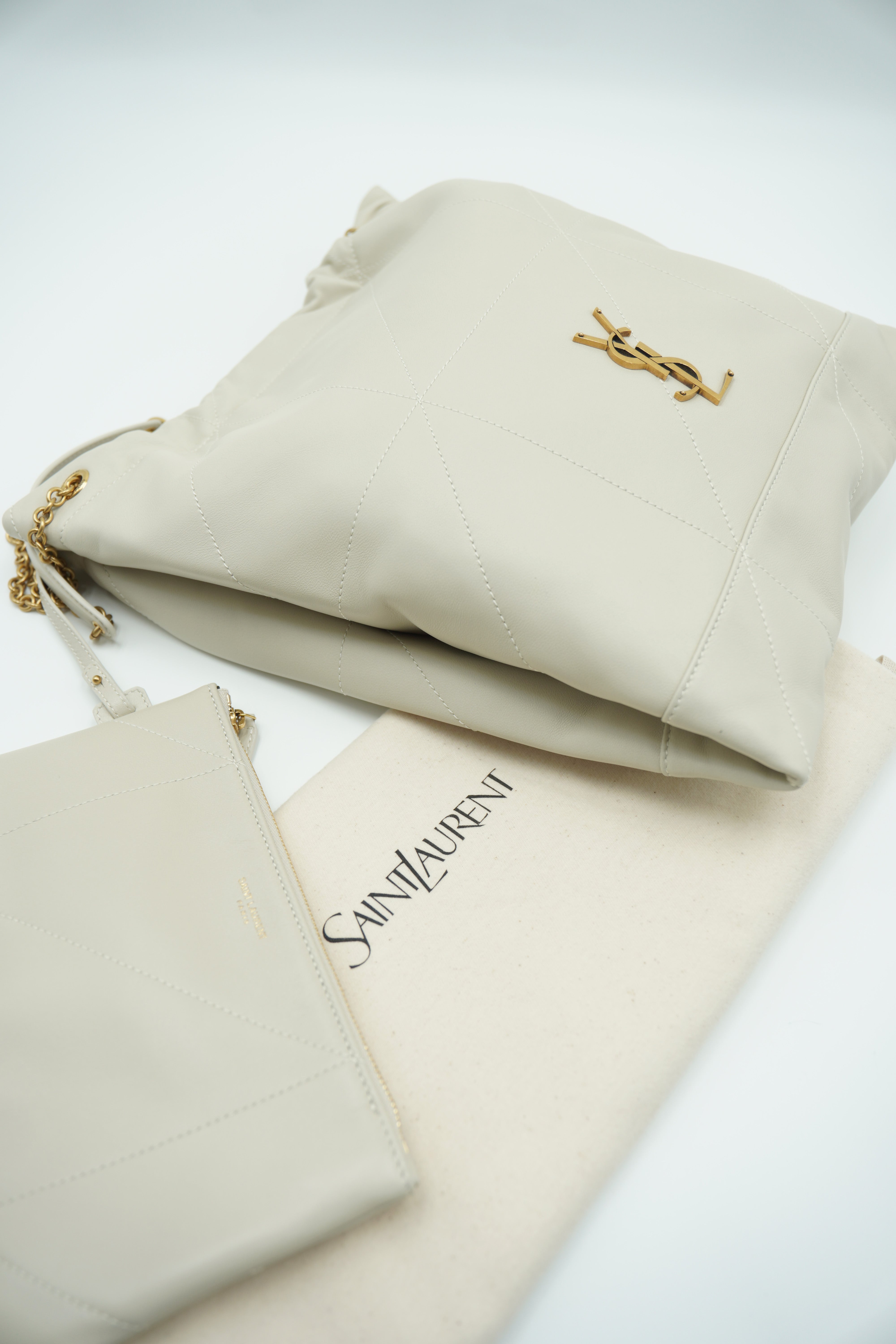 Saint Laurent Borsa Jamie Pochon Pelle Bianco second hand certificata Entrupy - Aurea Luxury Lab