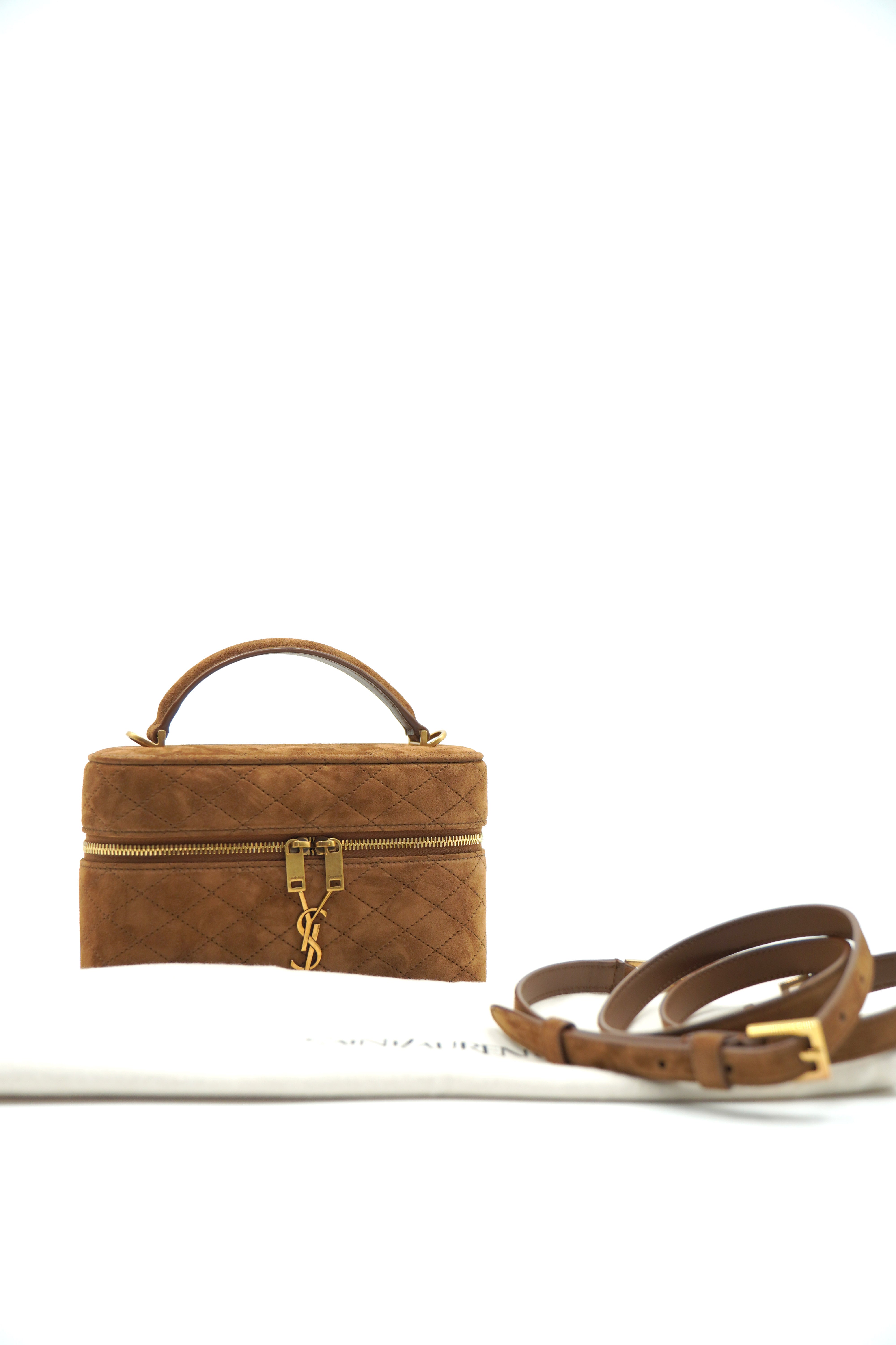 Saint Laurent Borsa Vanity Gaby In Suede Marrone - Usato Autentico