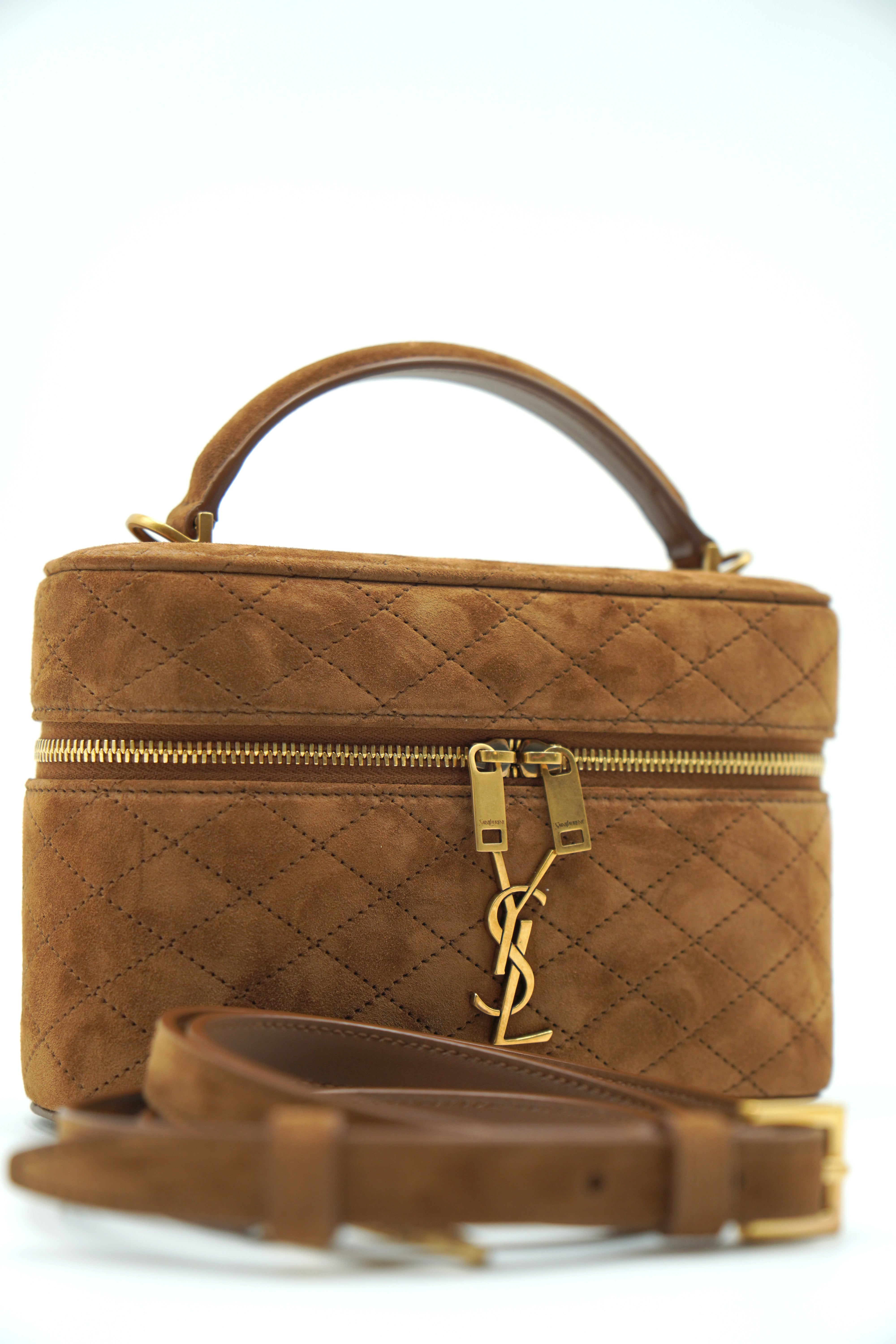 Saint Laurent Borsa Vanity Gaby In Suede Marrone - Usato Autentico