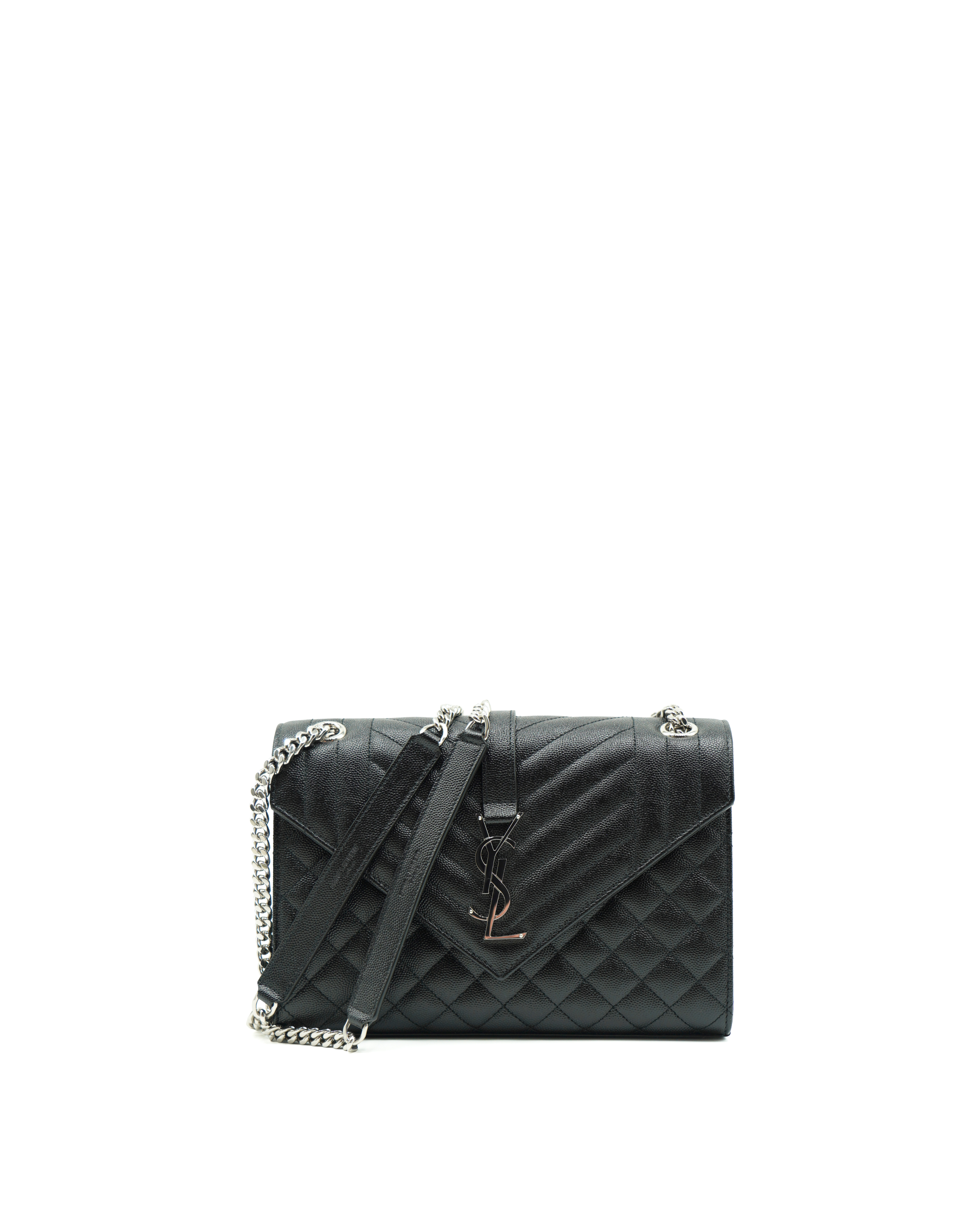 Saint Laurent Envelope Borsa Media In Pelle Martellata Nera - Usato Autentico
