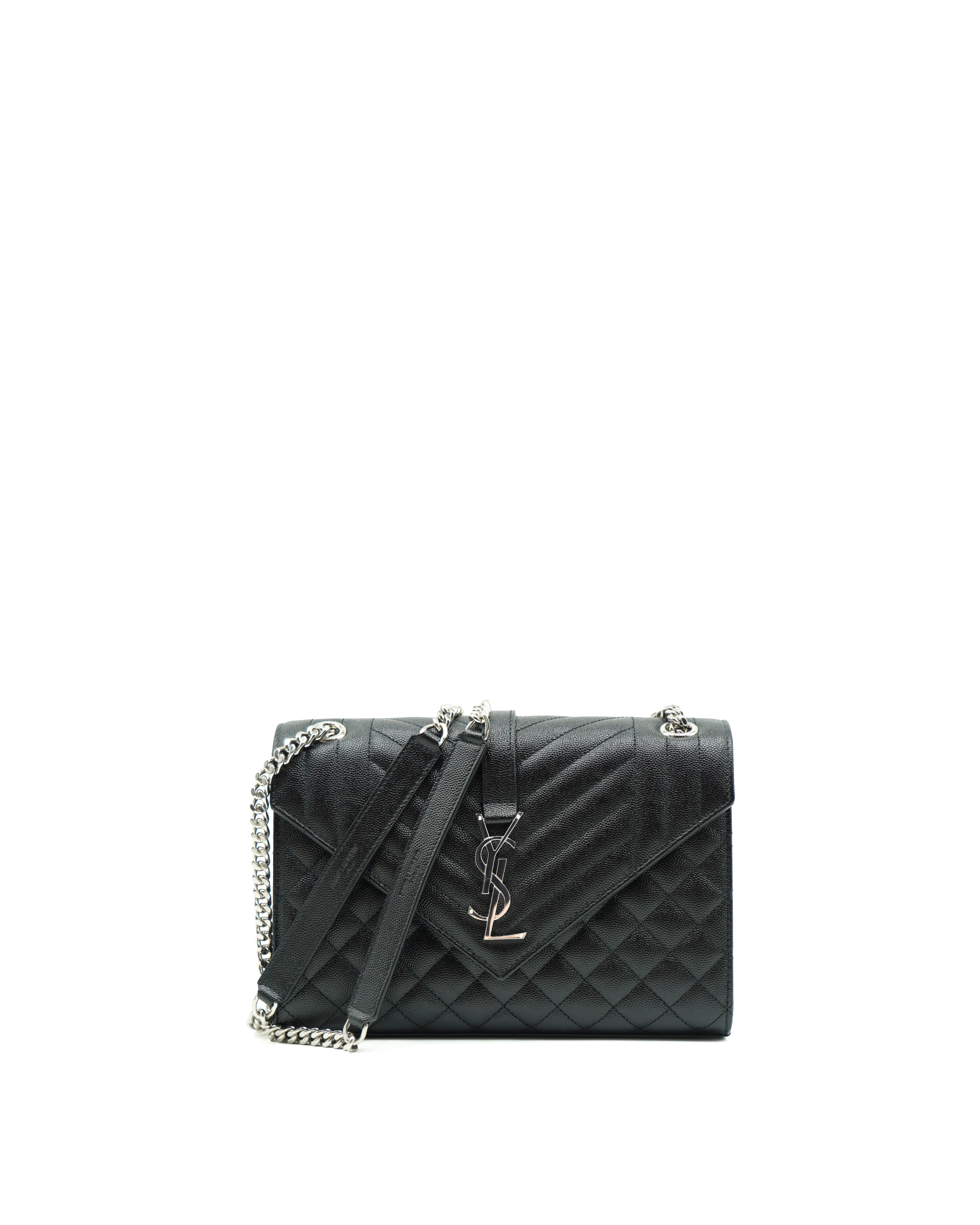 Saint Laurent Envelope Borsa Media In Pelle Martellata Nera - Usato Autentico