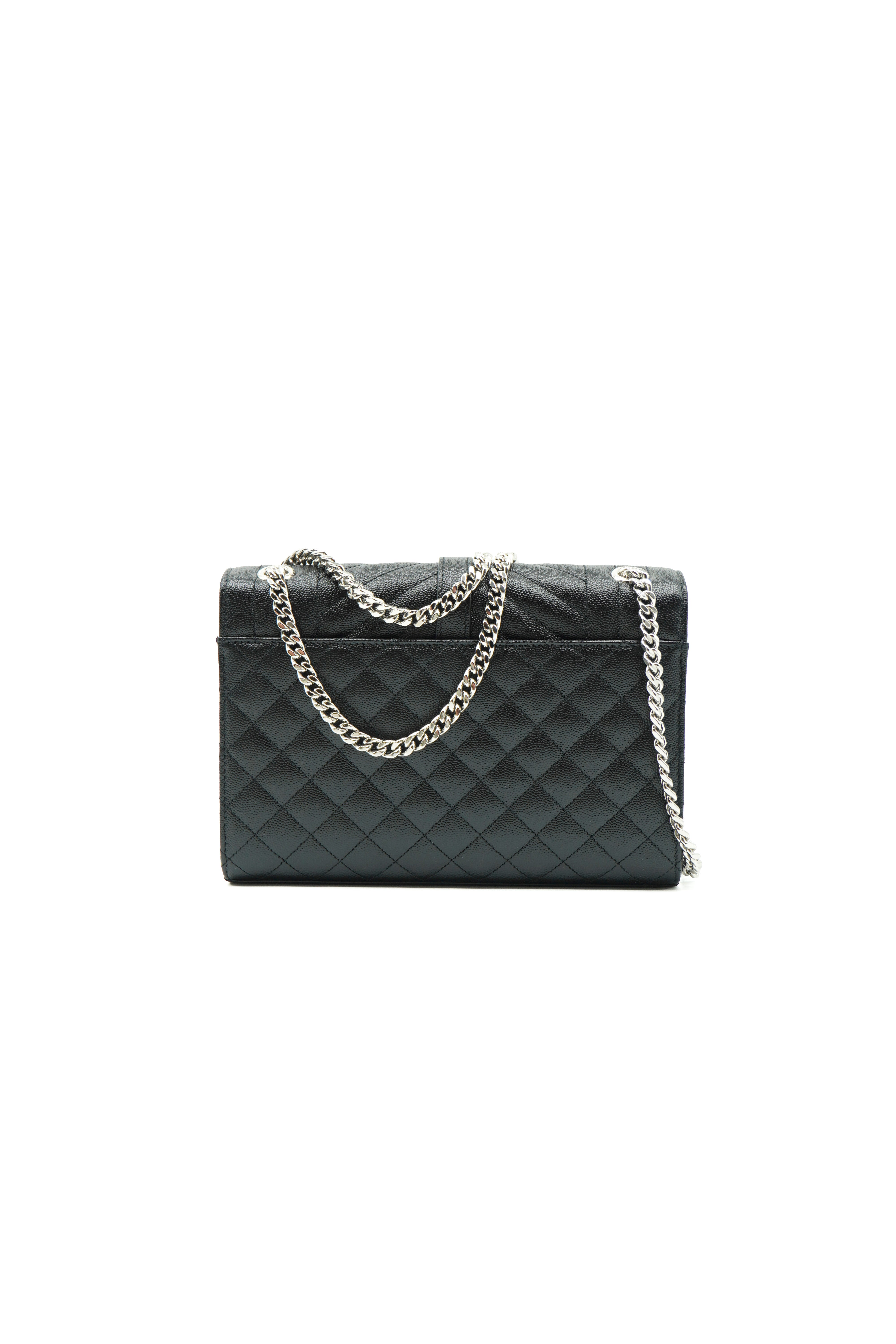 Saint Laurent Envelope Borsa Media In Pelle Martellata Nera - Usato Autentico