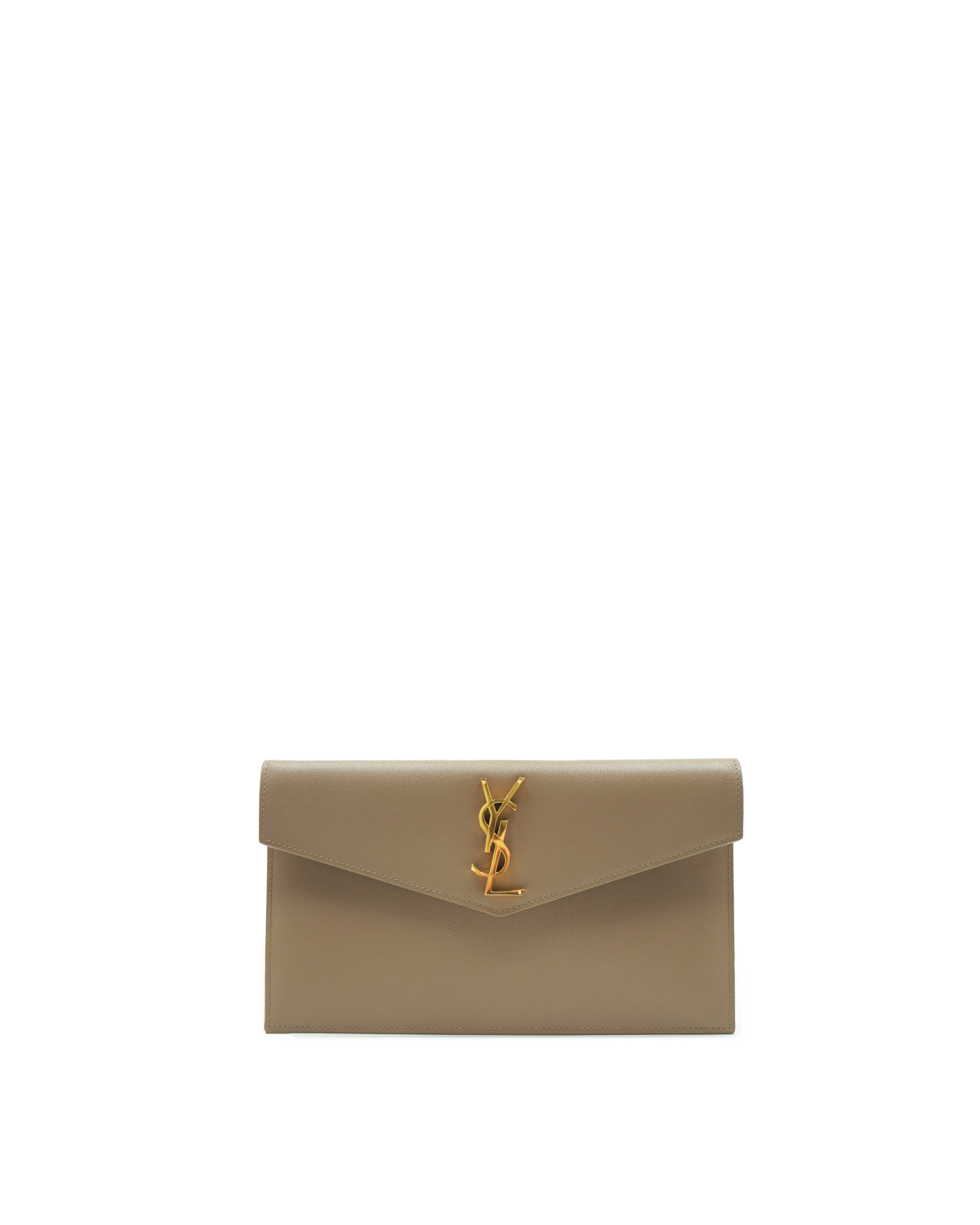 Saint Laurent Pochette Uptown Pelle Groffata Tortora