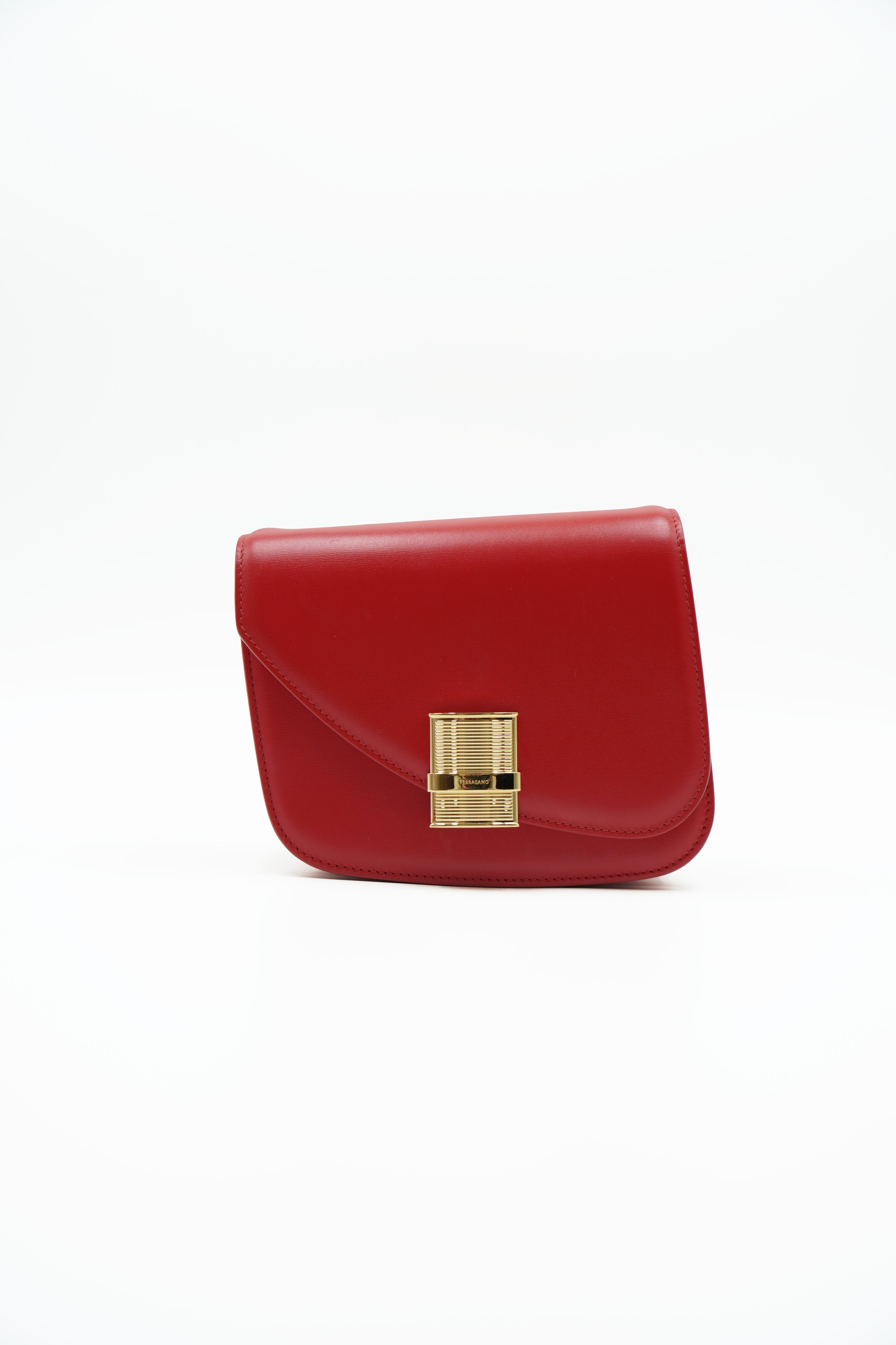 Salvatore Ferragamo Fiamma Leather Shoulder Bag in Red