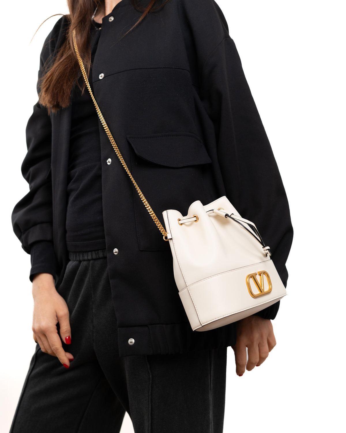 Valentino Garavani Borsa Mini VLogo Signature Secchiello Pelle Nappa Bianca second hand luxury - Aurea Luxury Lab