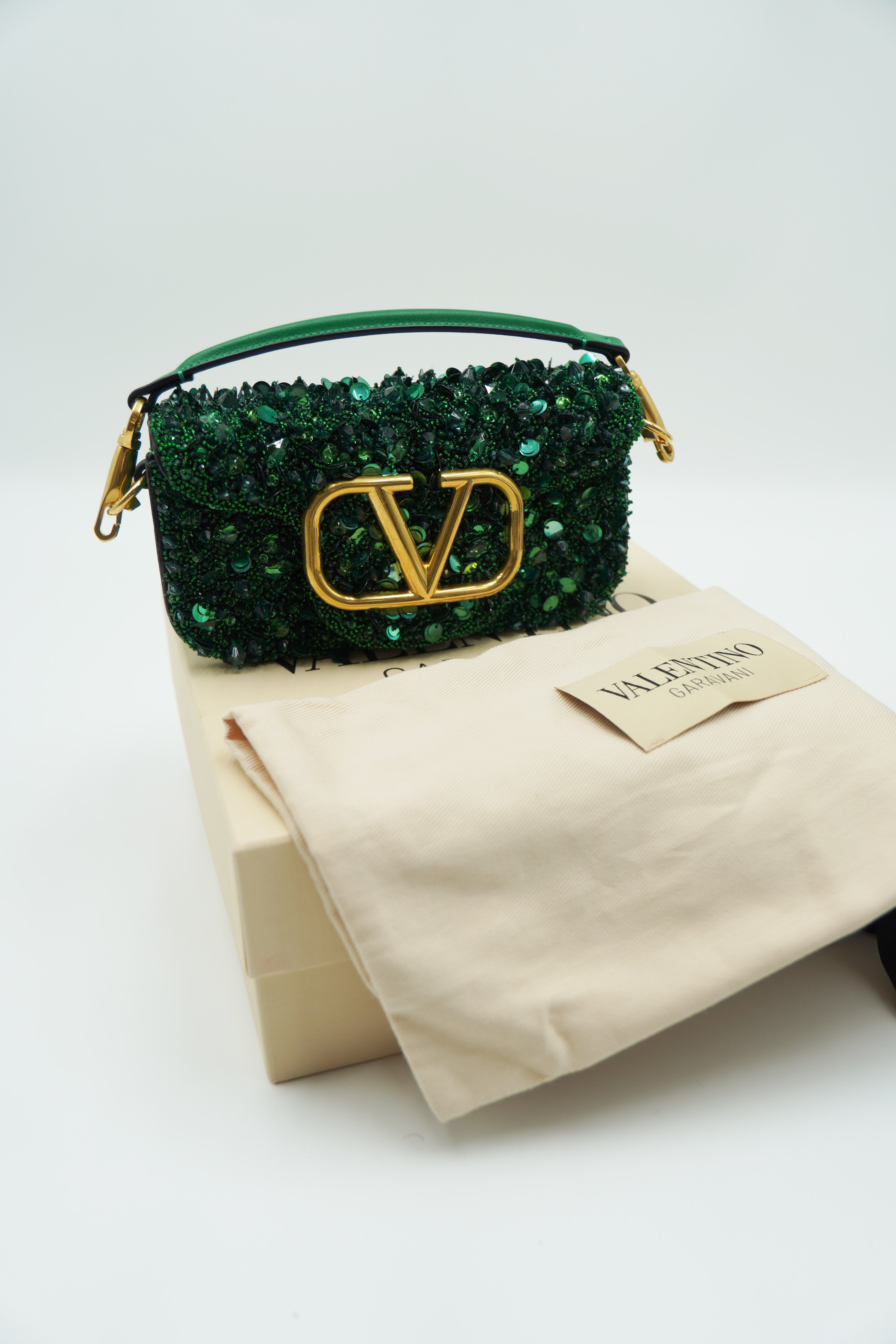 Valentino Garavani Green Sequin Locò Bag - Used Authentic