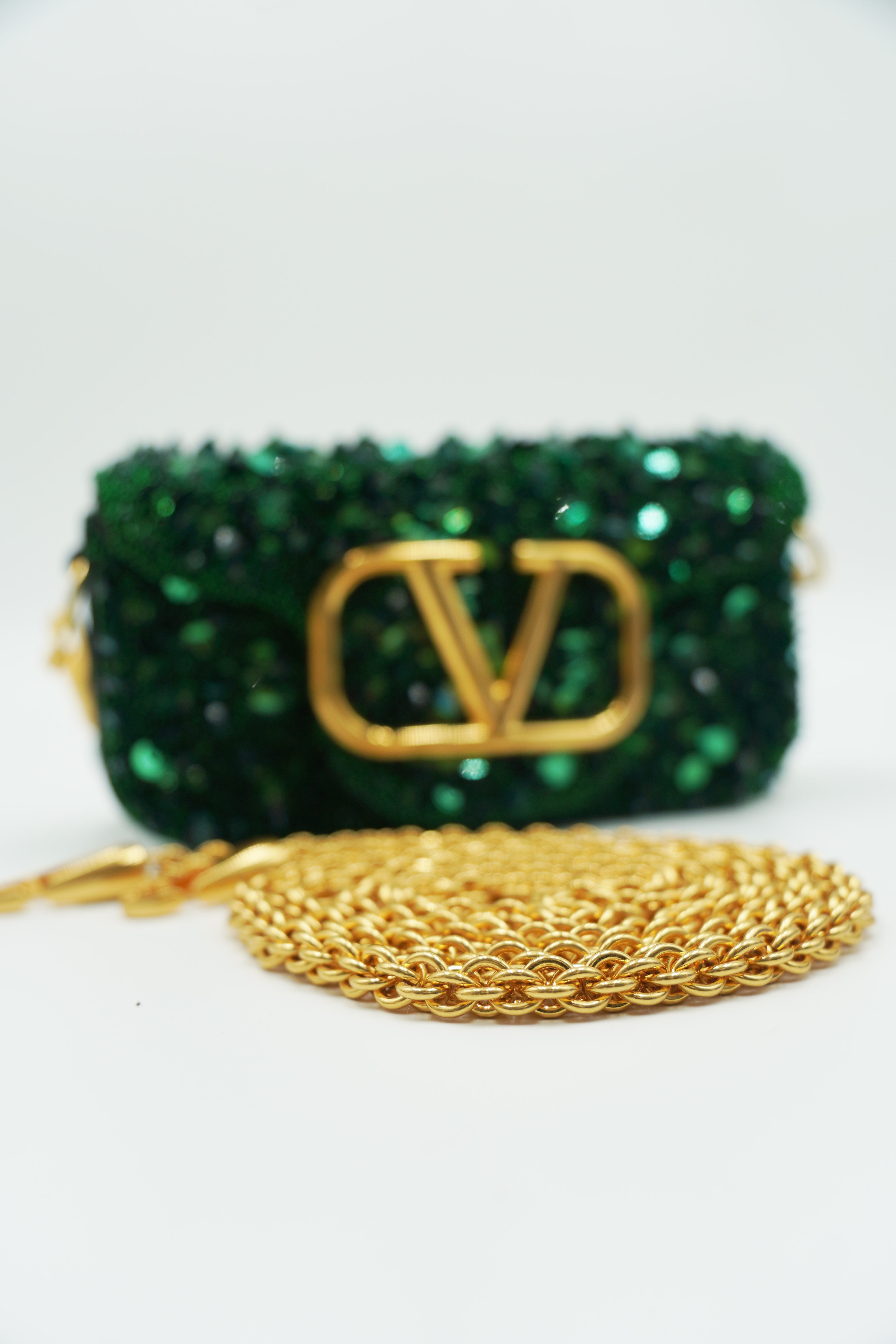 Valentino Garavani Borsa Locò Con Paillettes Verde usata autentica - Aurea Luxury Lab