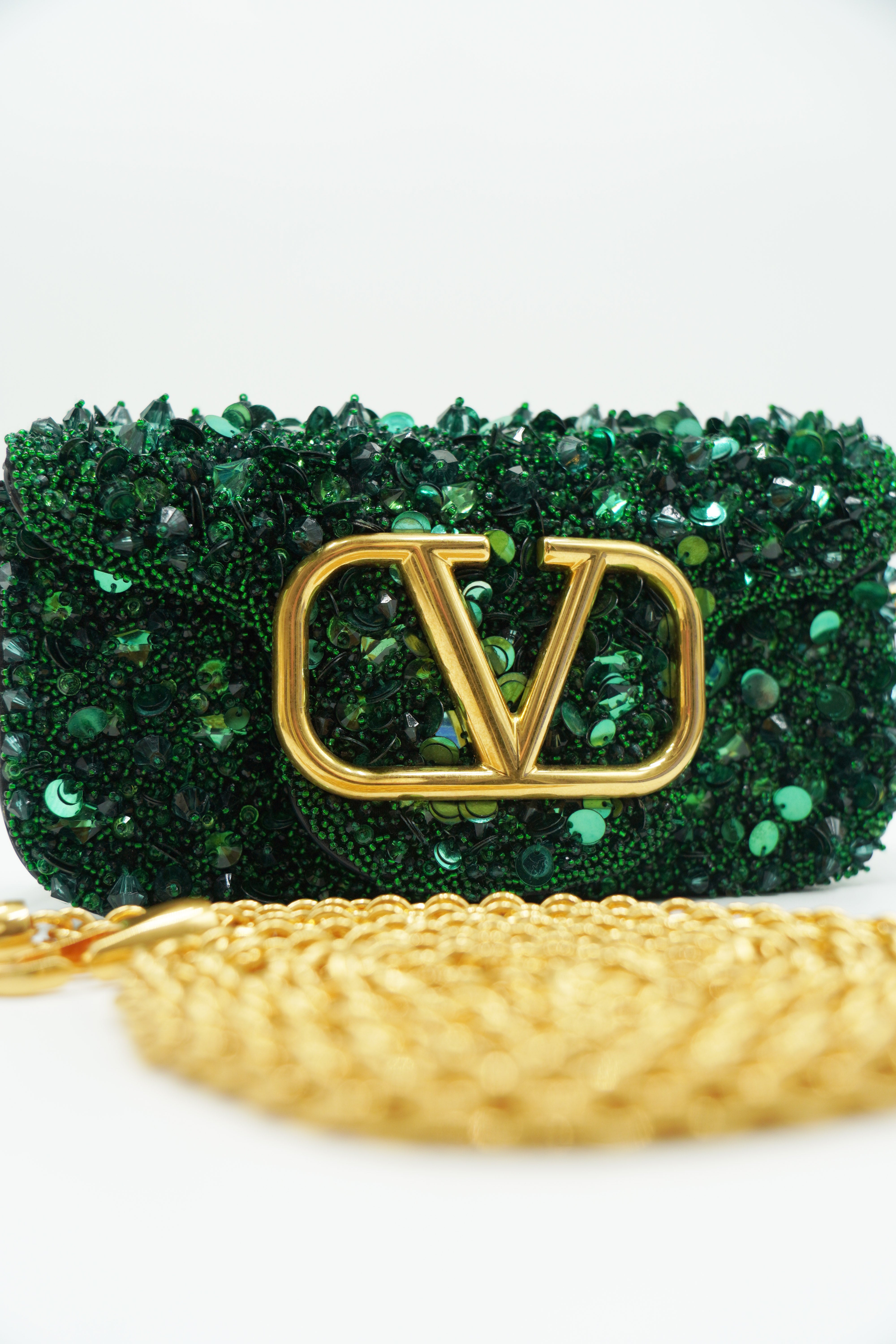 Valentino Garavani Green Sequin Locò Bag - Used Authentic