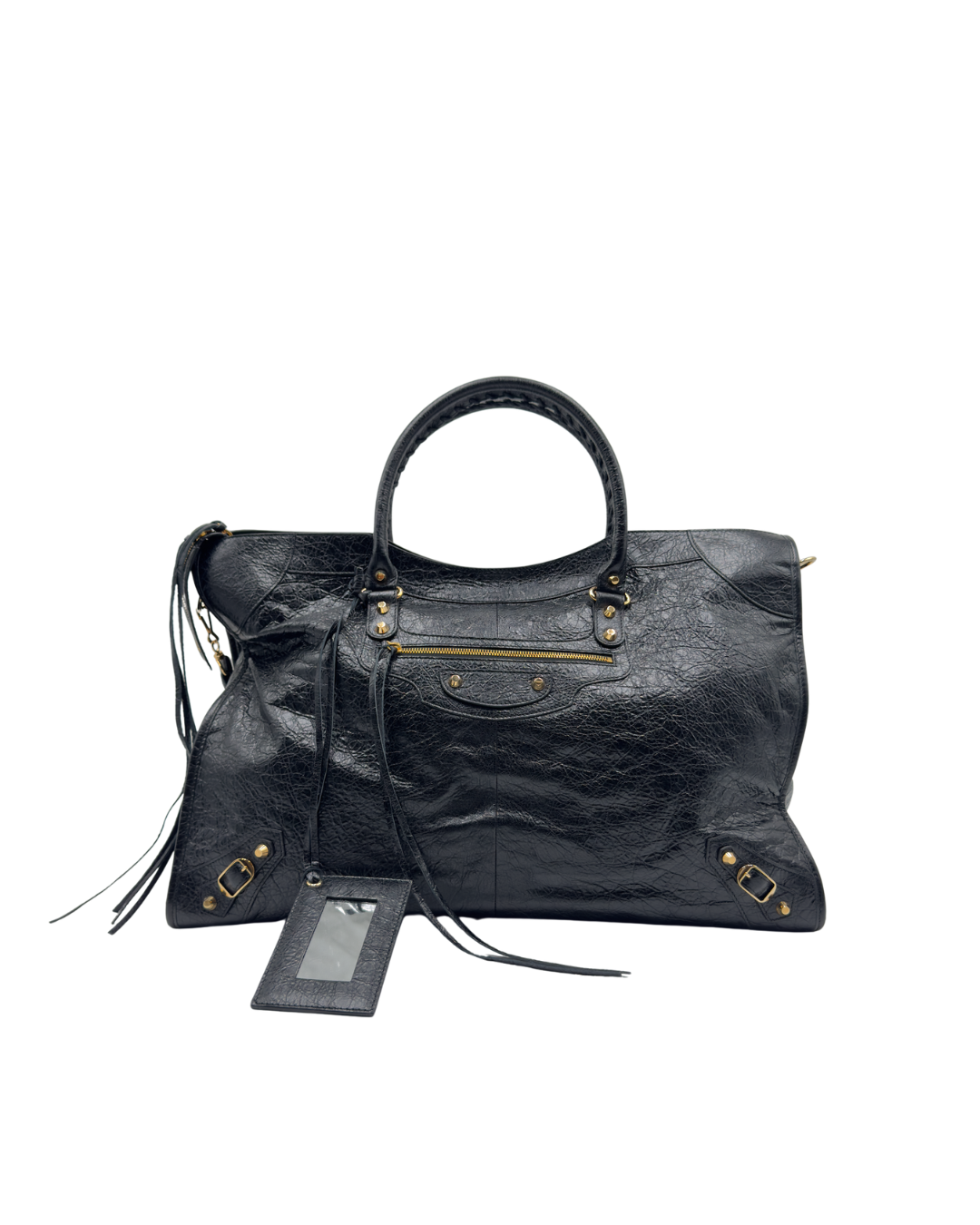 Balenciaga City da viaggio nera, pelle verniciata unisex