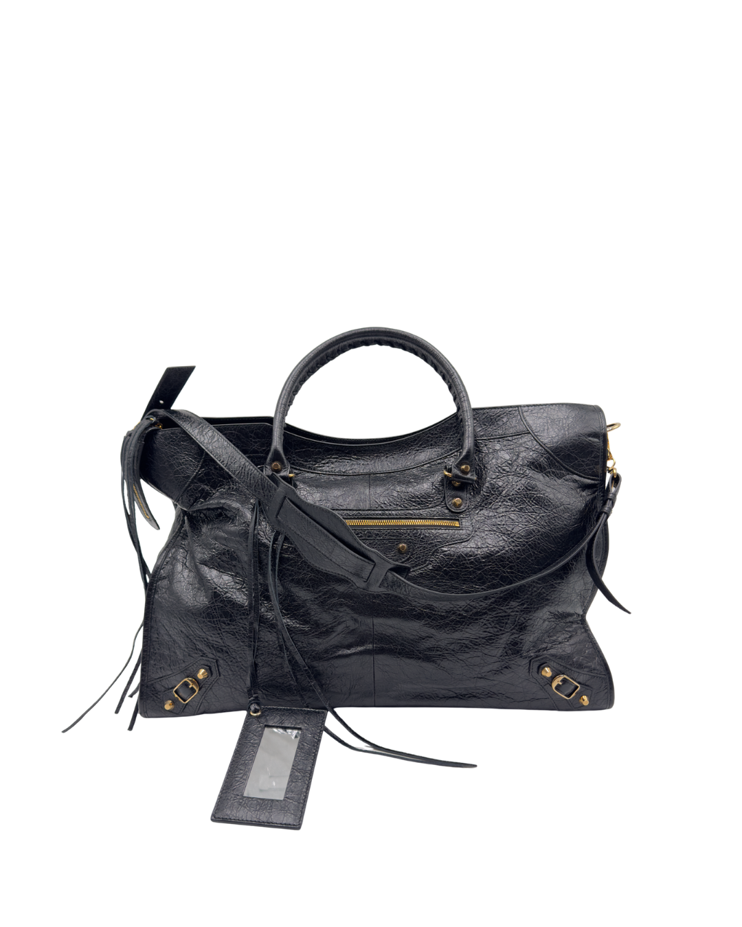 Balenciaga City da viaggio nera, pelle verniciata unisex