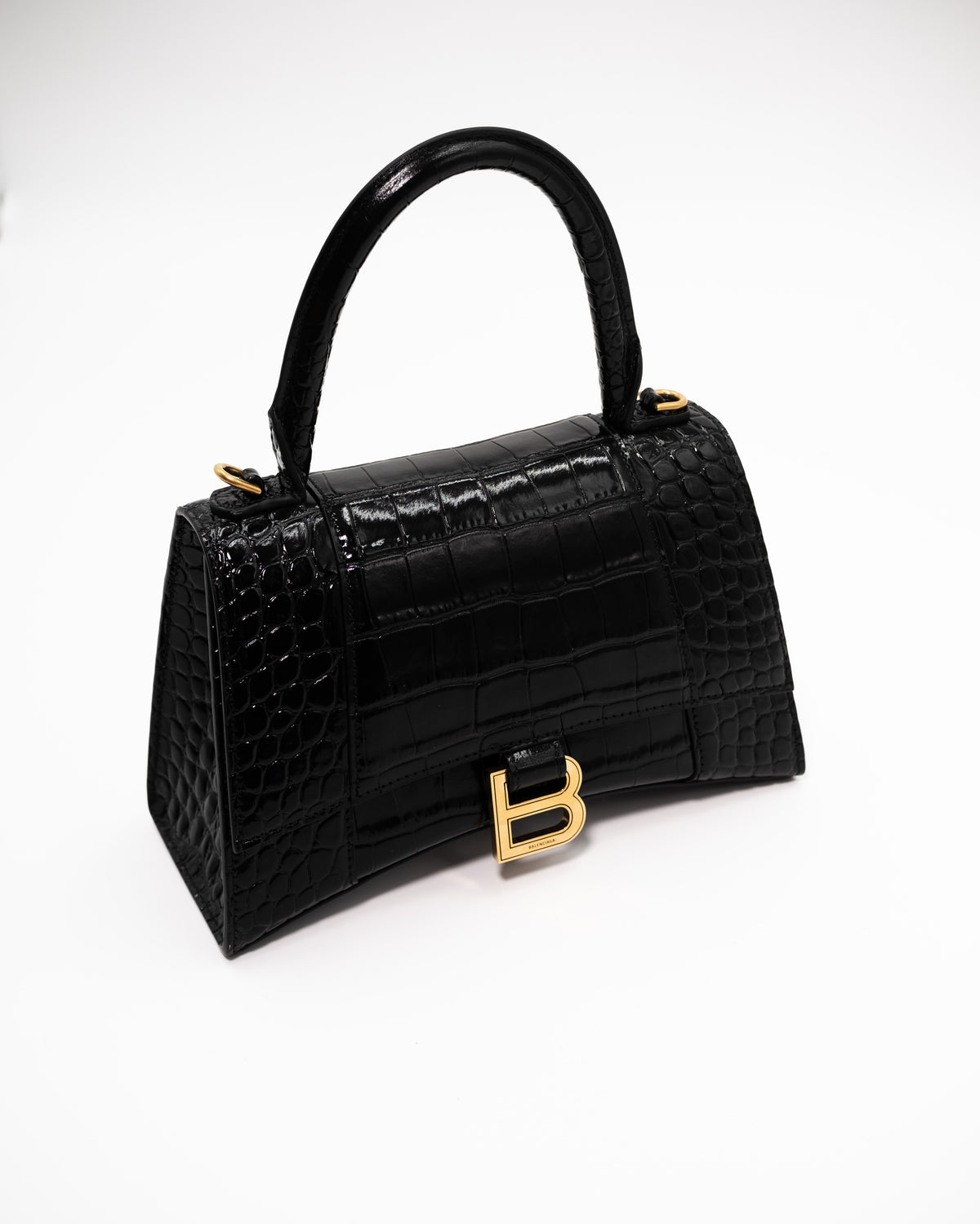 Balenciaga Borsa Hourglass XS Pelle Effetto Coccodrillo Nera preloved luxury certificata - Aurea Luxury Lab