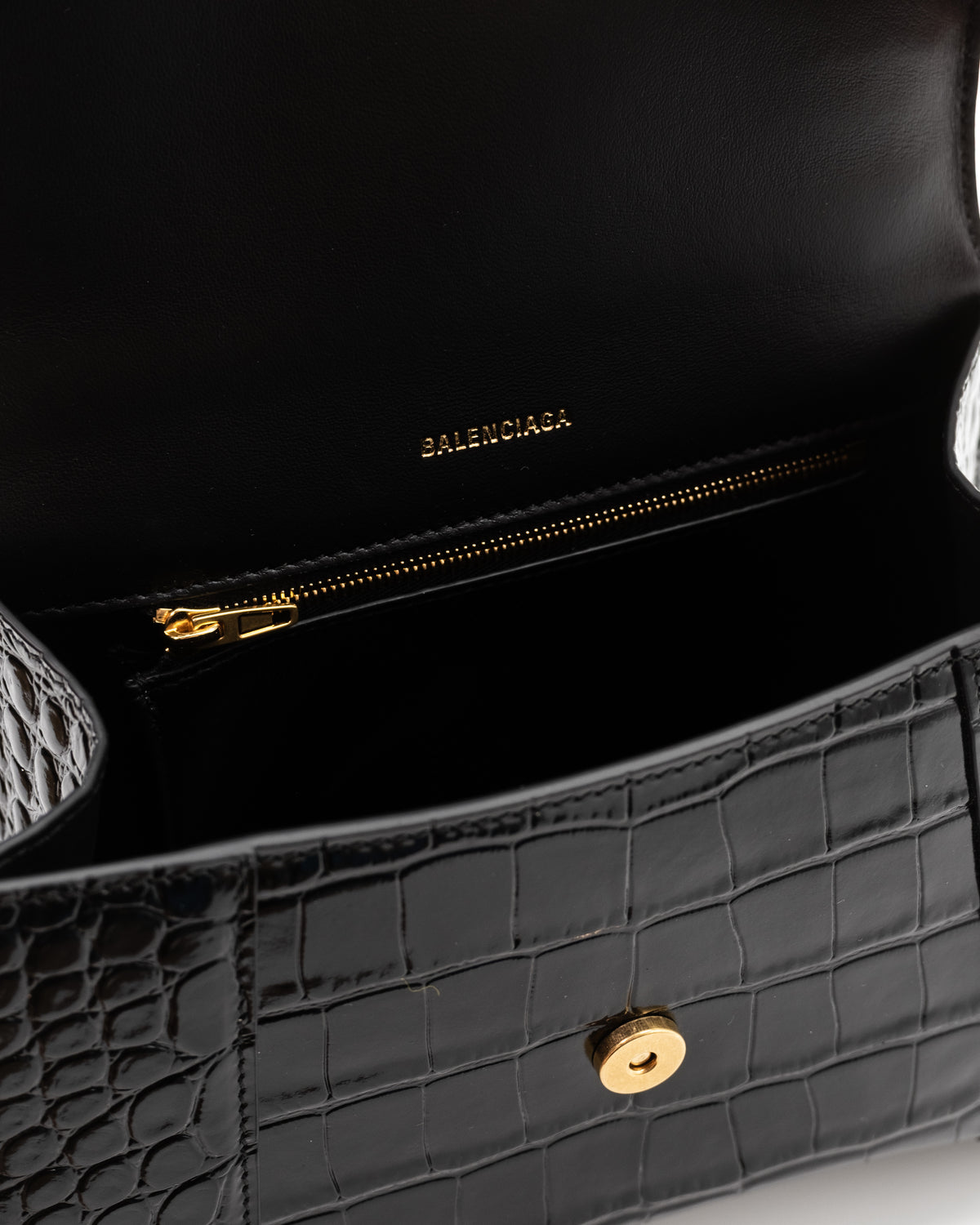 Balenciaga Borsa Hourglass XS Pelle Effetto Coccodrillo Nera second hand luxury - Aurea Luxury Lab