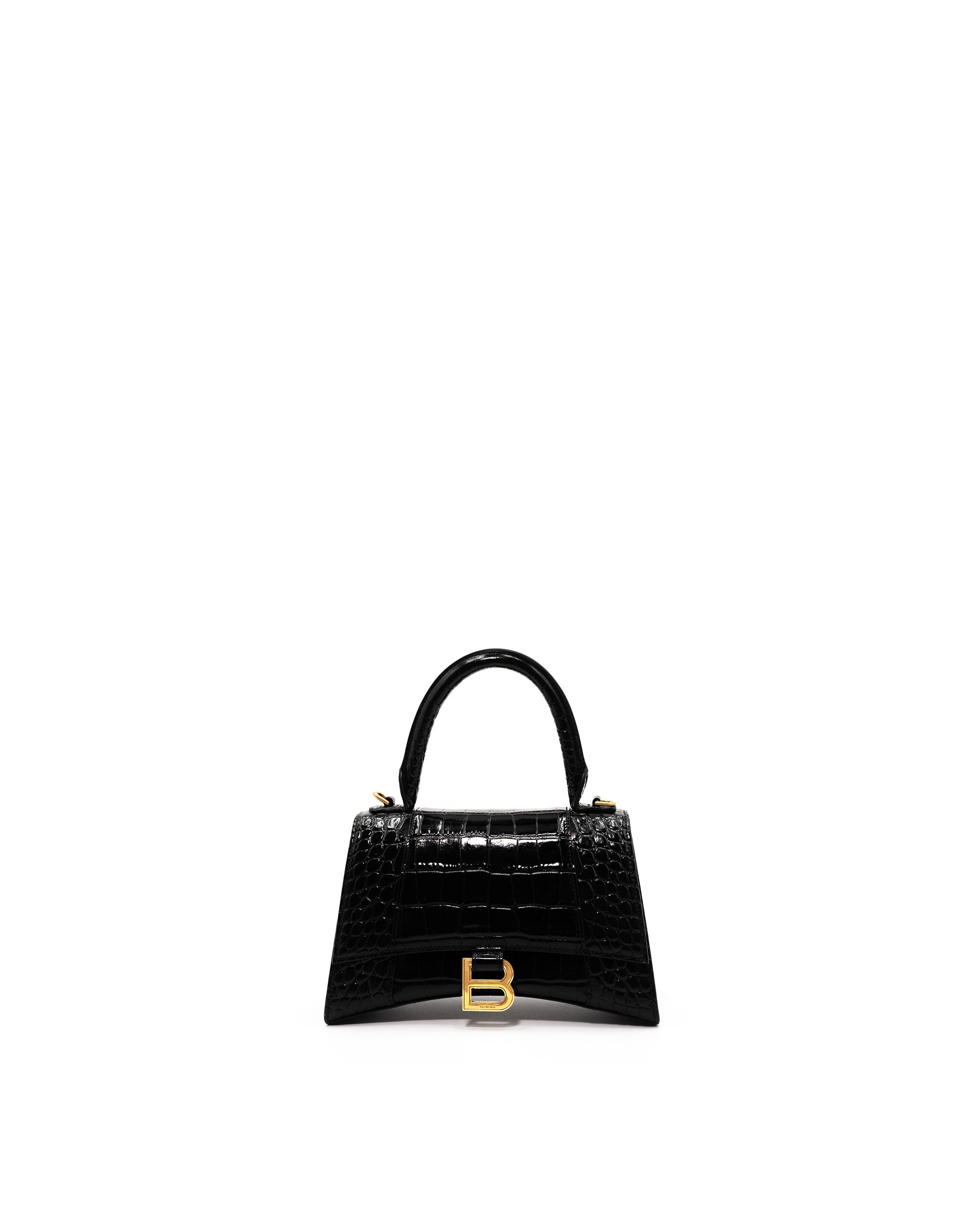 Balenciaga Borsa Hourglass XS Pelle Effetto Coccodrillo Nera — Pre-owned Autentica