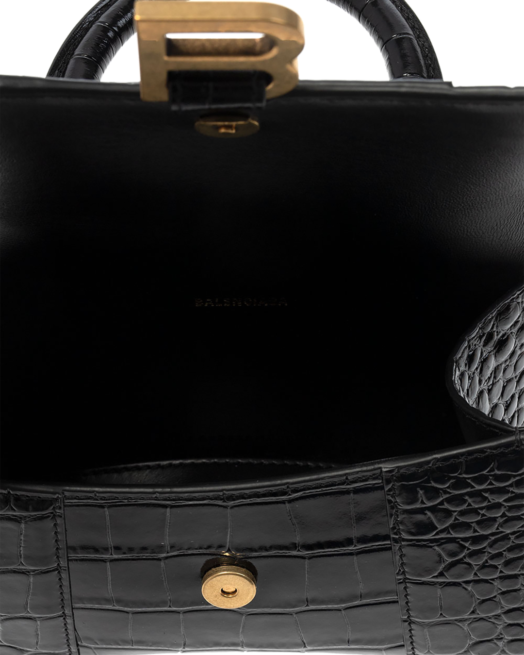 Balenciaga Borsa Hourglass XS Pelle Effetto Coccodrillo Nera preloved luxury certificata - Aurea Luxury Lab