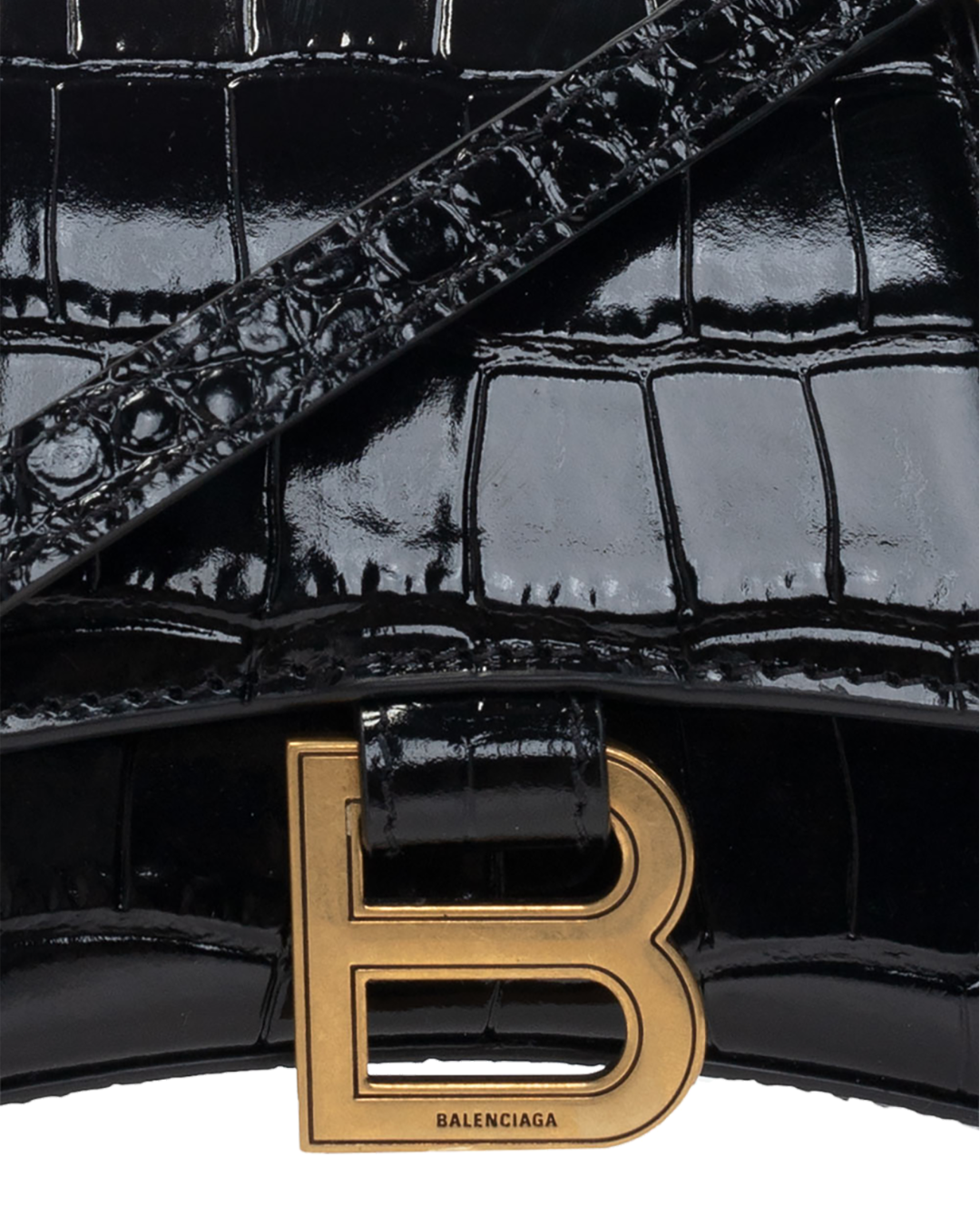 Balenciaga Borsa Hourglass XS Pelle Effetto Coccodrillo Nera luxury resale autentica - Aurea Luxury Lab