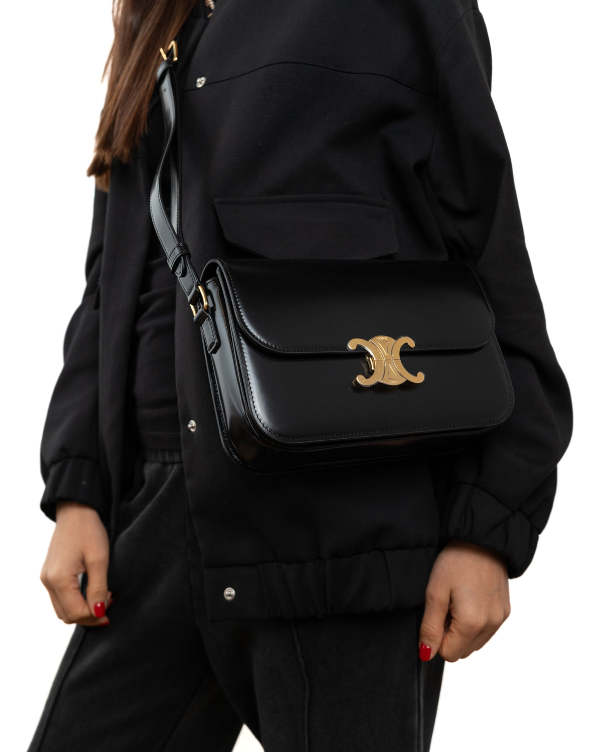 Celine Borsa Triomphe Classique Pelle di Vitello Lucida Nera pre-owned certificata - Aurea Luxury Lab