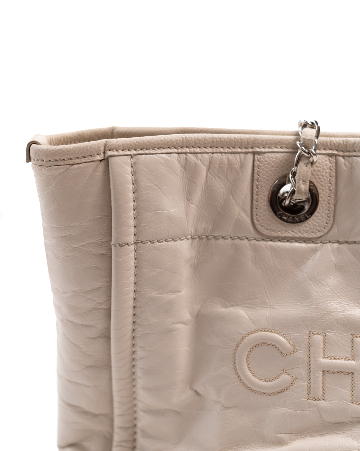 Chanel Borsa Deauville Pelle Beige interno pre-owned certificata - Aurea Luxury Lab