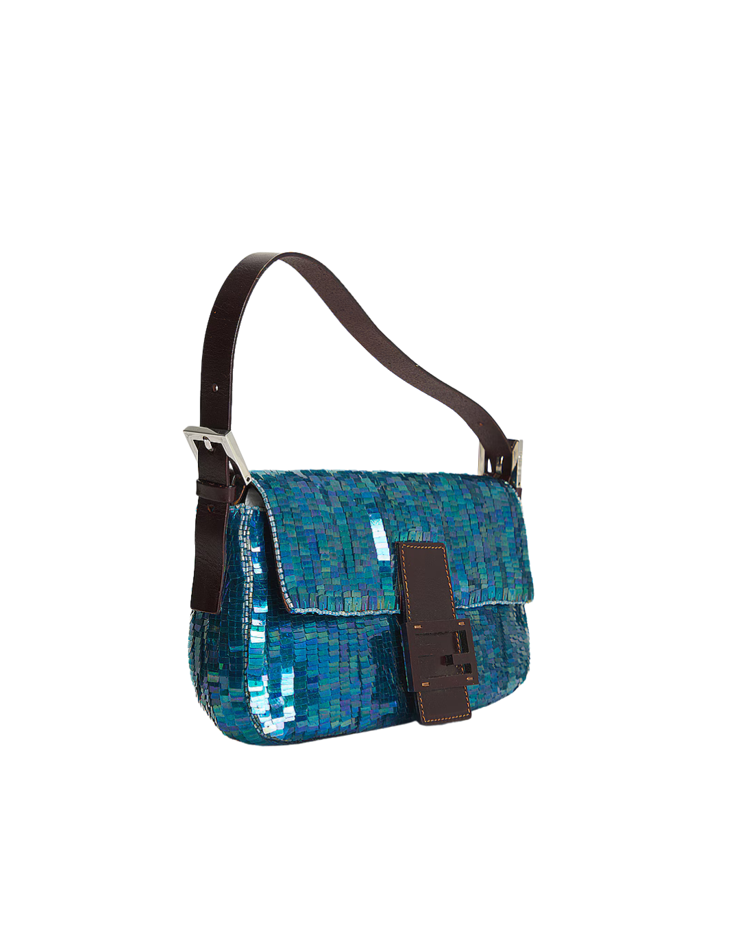 Fendi Borsa Baguette Paillettes Iridescenti Blu second hand luxury - Aurea Luxury Lab