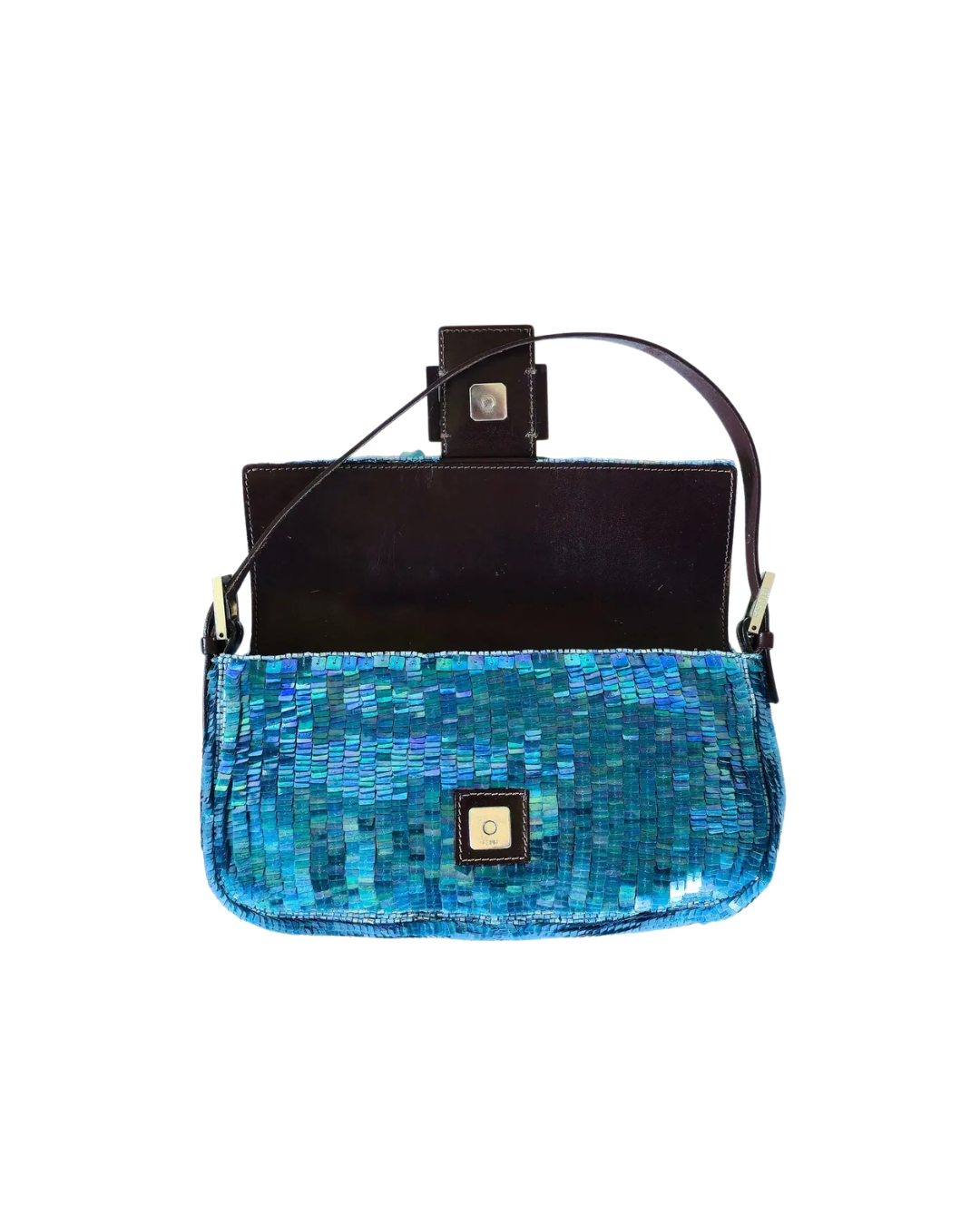 Fendi Borsa Baguette Paillettes Iridescenti Blu luxury resale autentica - Aurea Luxury Lab