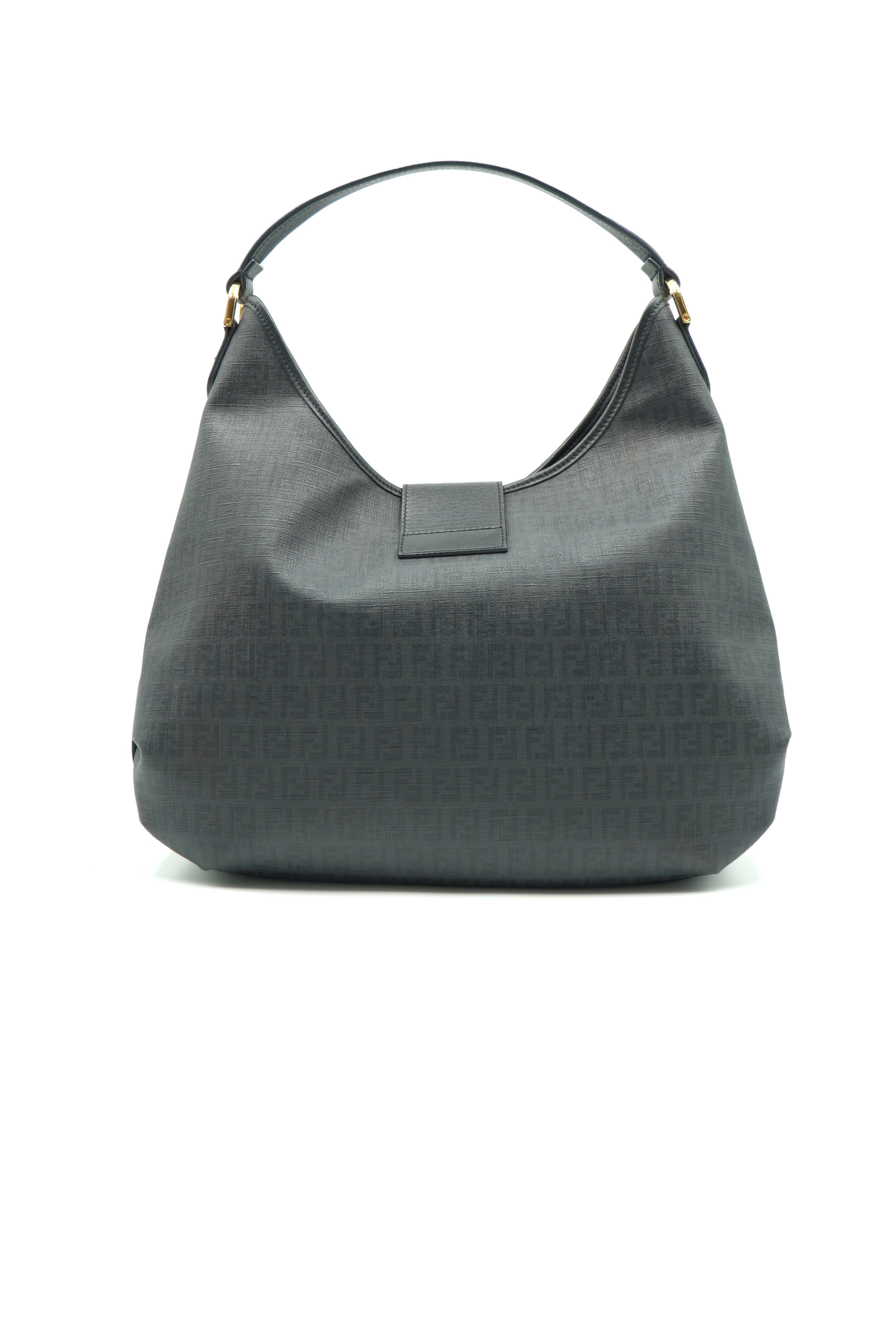 Fendi Zucchino Canvas FF and Black Leather Hobo Bag - Authentic Used