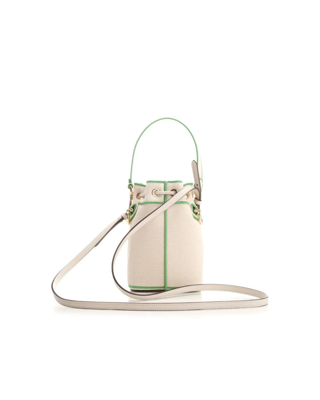 Fendi Borsa Secchiello Mon Tresor Mini Canvas Bianco Logo Verde second hand luxury - Aurea Luxury Lab