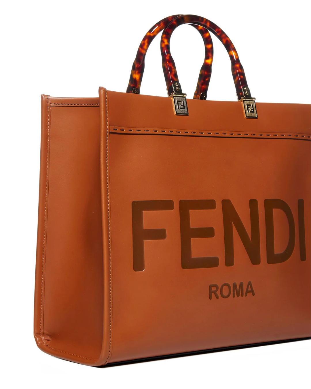 Fendi Sunshine Cognac Leather Tote Bag with Shoulder Strap - Authentic Used