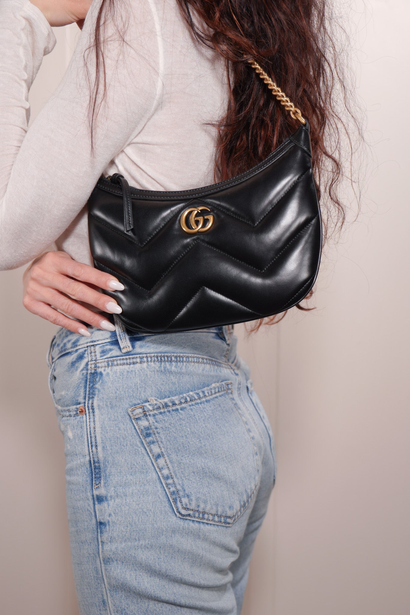 Gucci Borsa A Spalla Marmont Pelle Nera luxury resale autentica - Aurea Luxury Lab