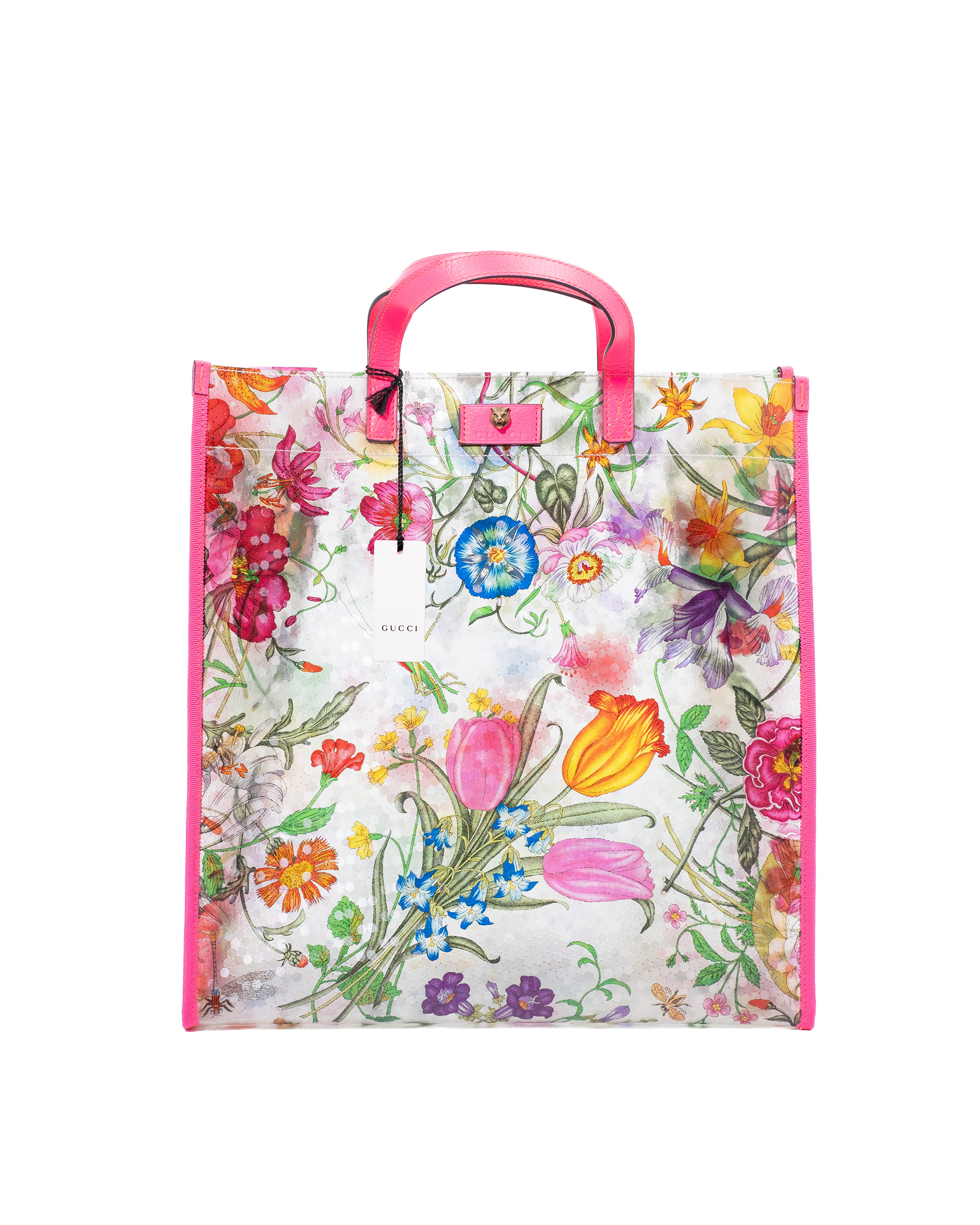 Gucci Borsa Tote Flora Vinile e Pelle Rosa — Pre-owned Autentica