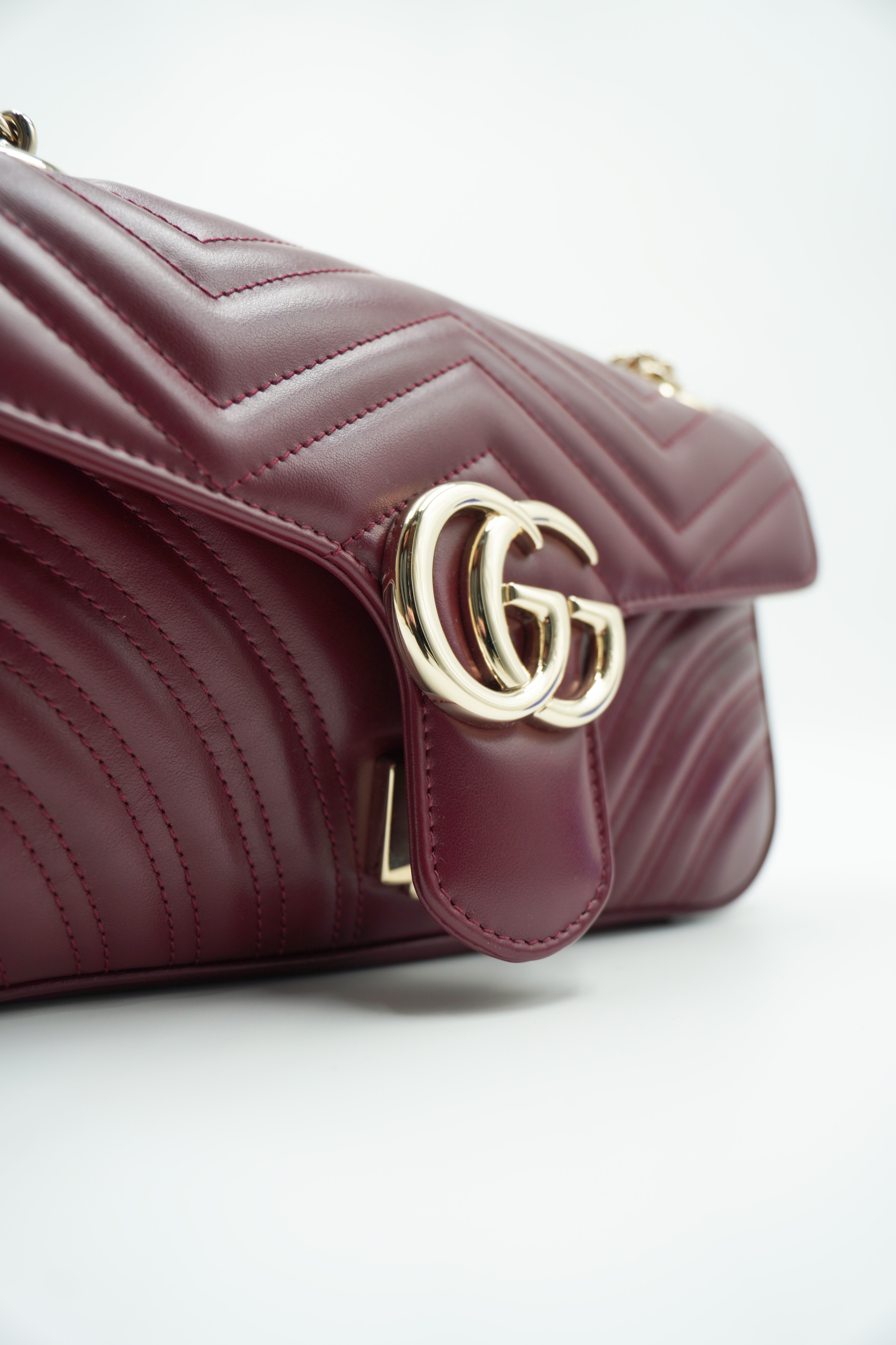 Gucci Marmont Medium Burgundy Leather Bag - Authentic Used