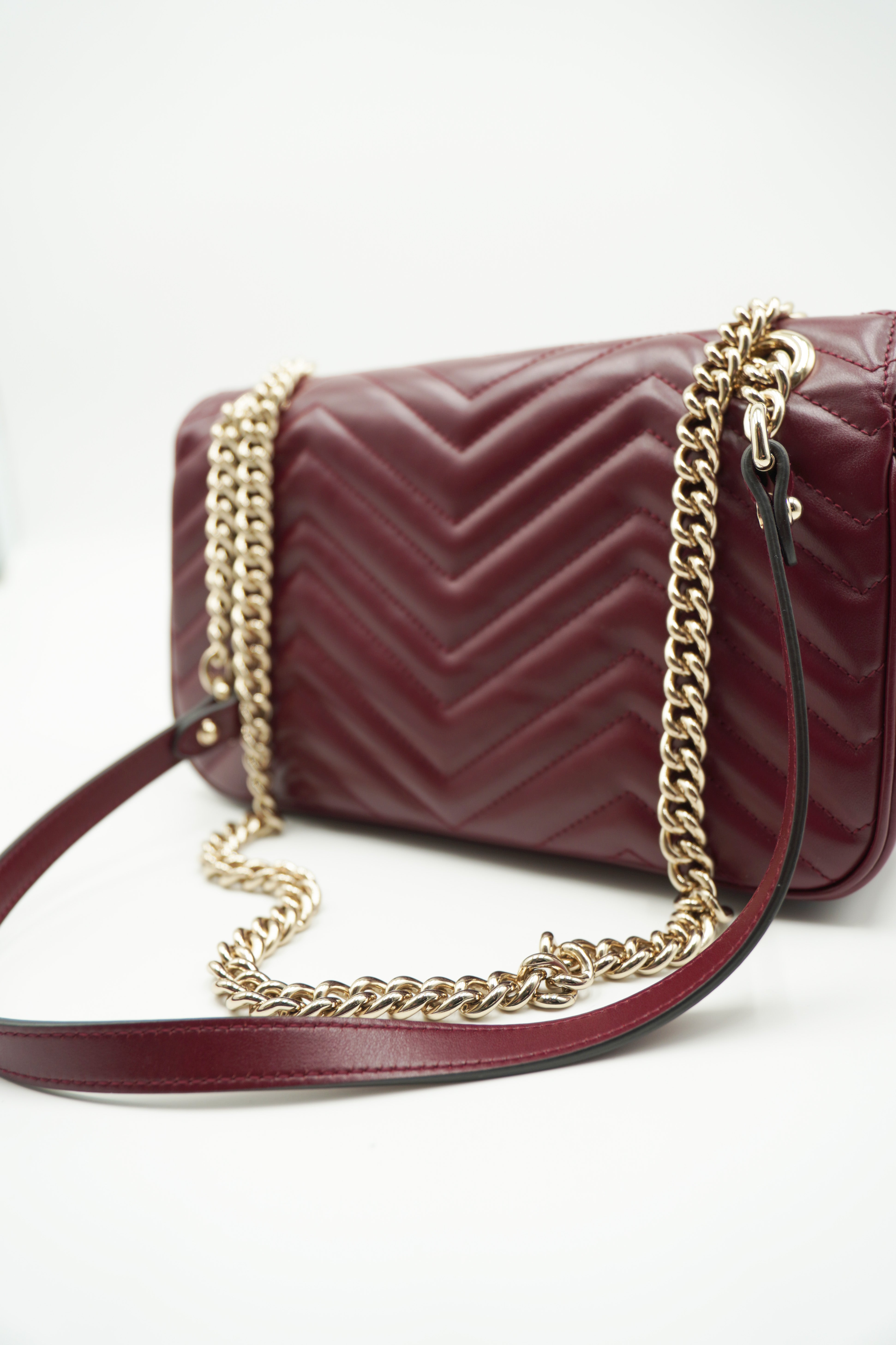 Gucci Marmont Medium Burgundy Leather Bag - Authentic Used