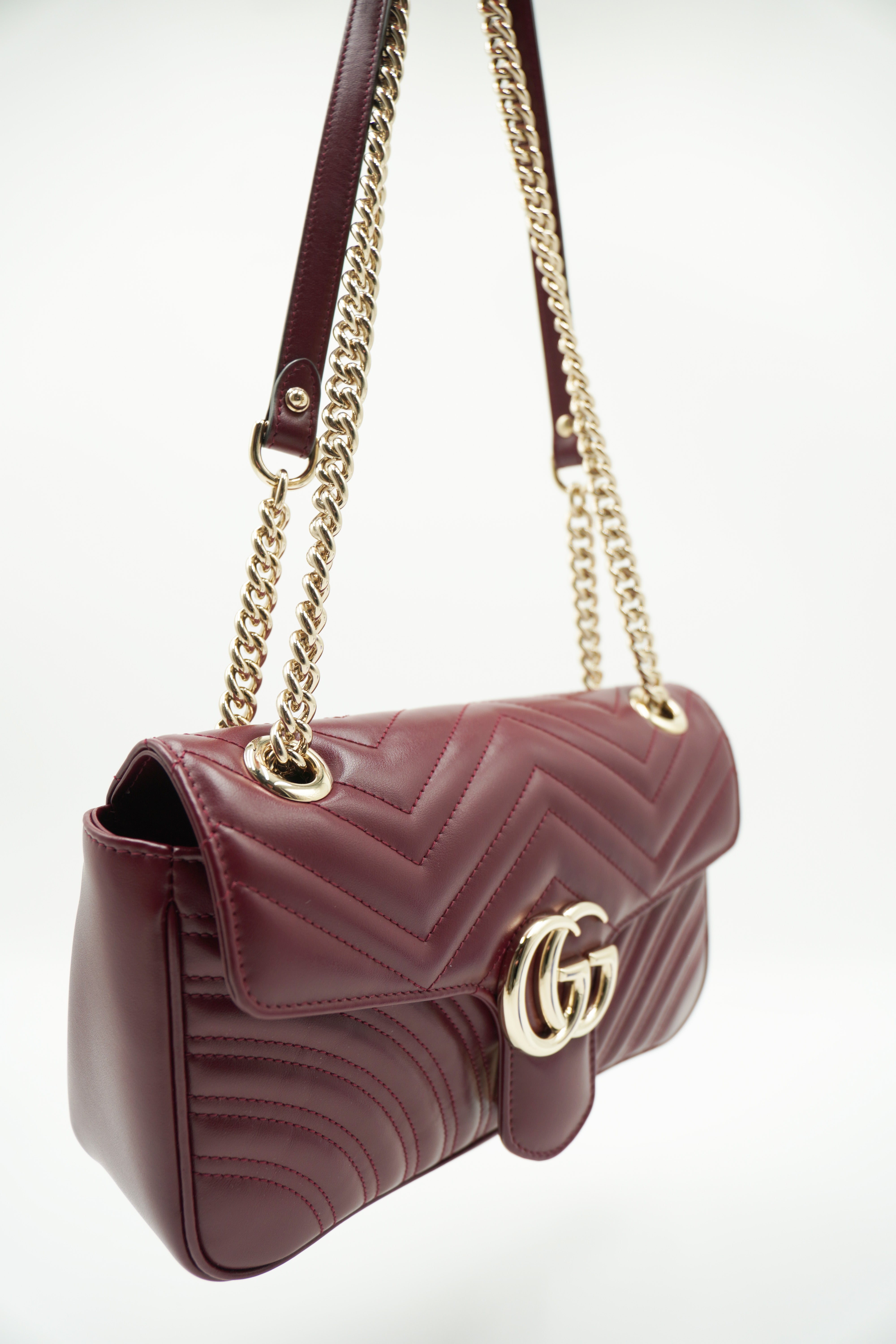 Gucci Marmont Medium Burgundy Leather Bag - Authentic Used