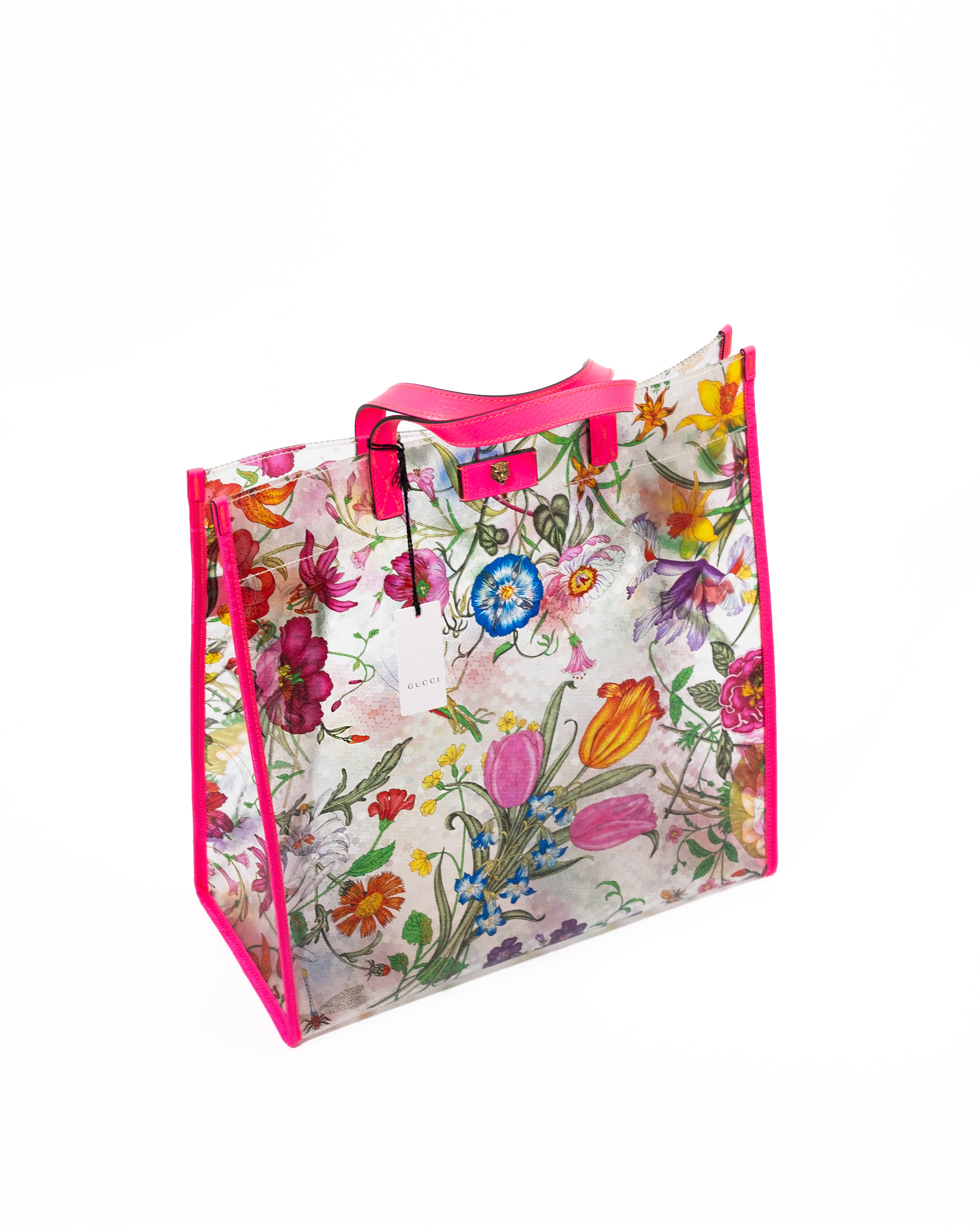 Gucci Borsa Tote Flora Vinile e Pelle Rosa luxury resale autentica - Aurea Luxury Lab